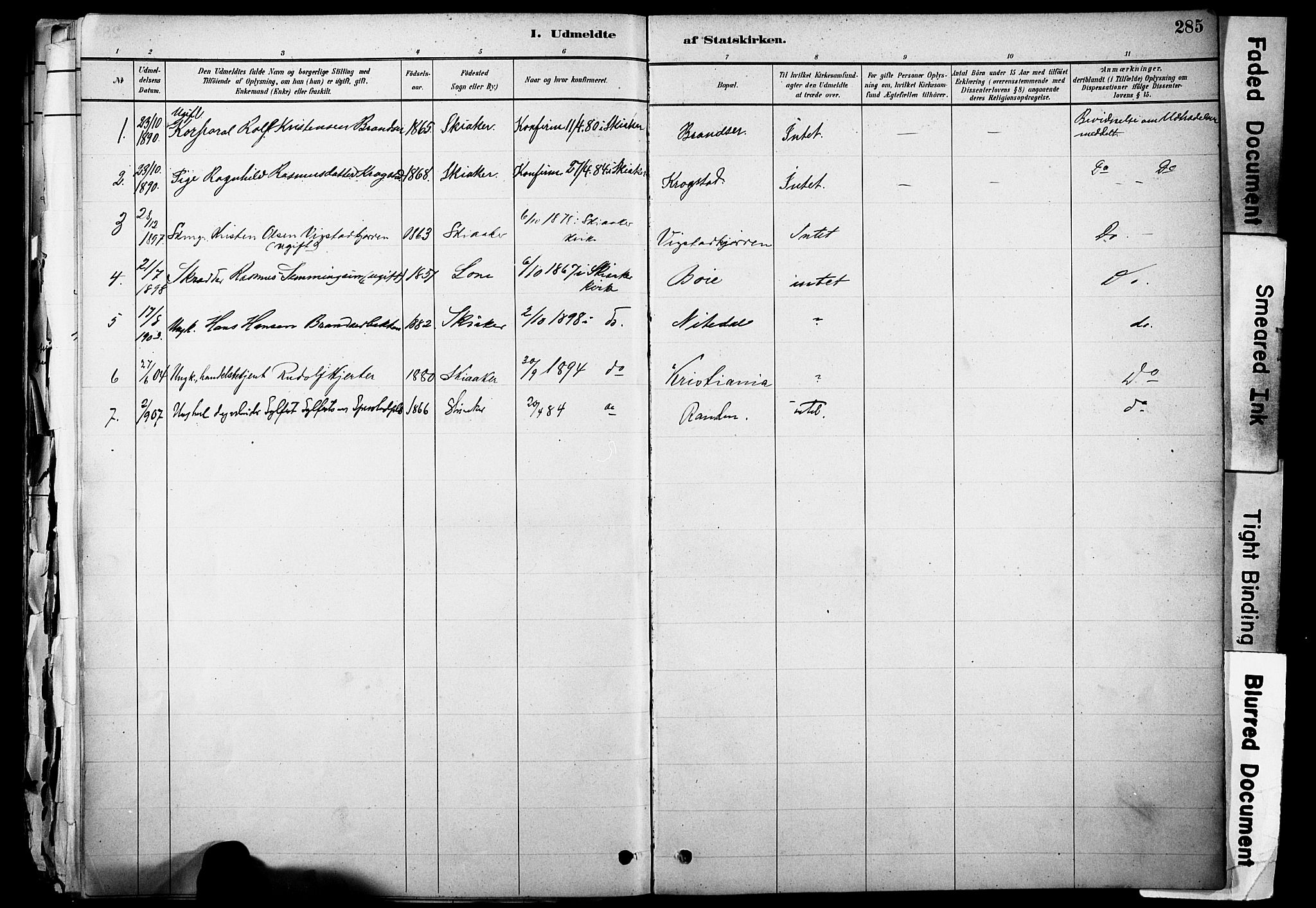 Skjåk prestekontor, SAH/PREST-072/H/Ha/Haa/L0003: Parish register (official) no. 3, 1880-1907, p. 285