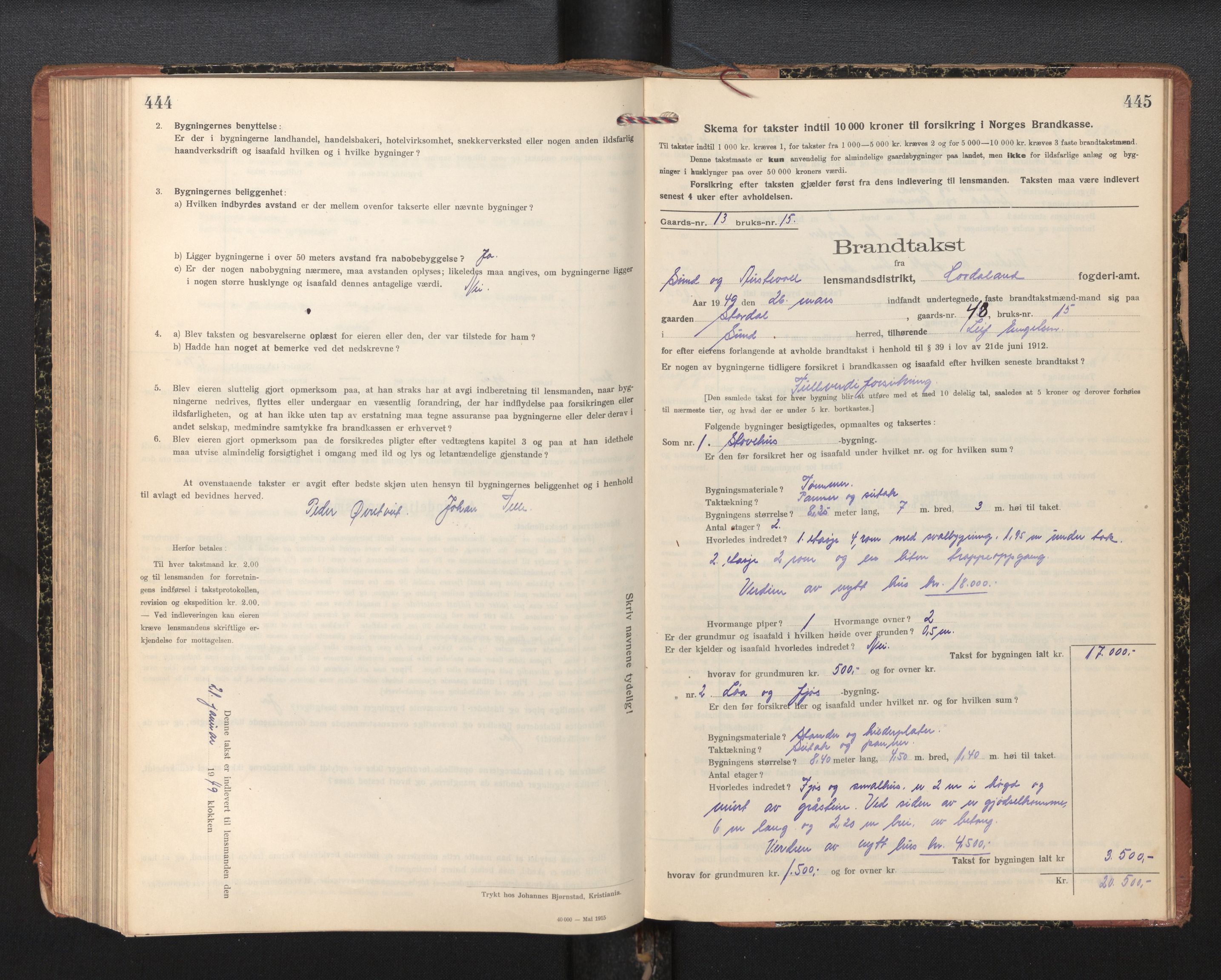 Lensmannen i Sund og Austevoll, SAB/A-35201/0012/L0004: Branntakstprotokoll, skjematakst, 1917-1949, p. 444-445