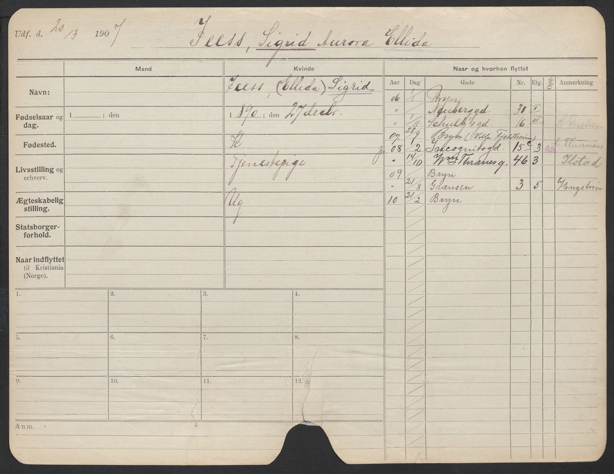 Oslo folkeregister, Registerkort, AV/SAO-A-11715/F/Fa/Fac/L0017: Kvinner, 1906-1914, p. 554a