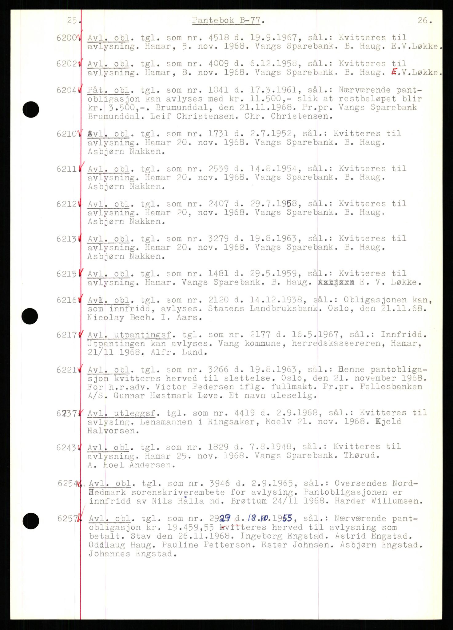 Nord-Hedmark sorenskriveri, SAH/TING-012/H/Hb/Hbf/L0077: Mortgage book no. B77, 1968-1969, Diary no: : 6200/1968