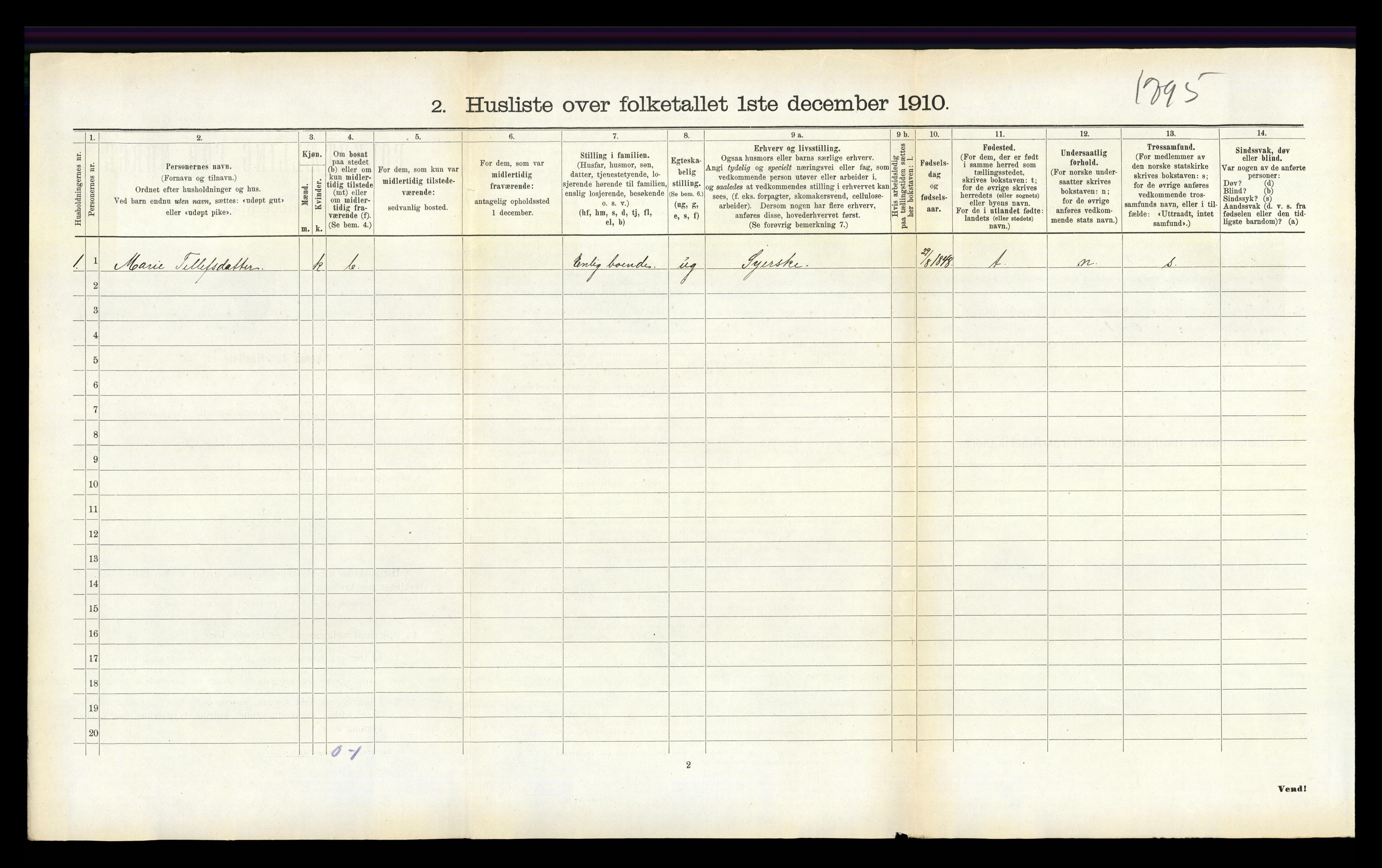 RA, 1910 census for Vestre Moland, 1910, p. 653