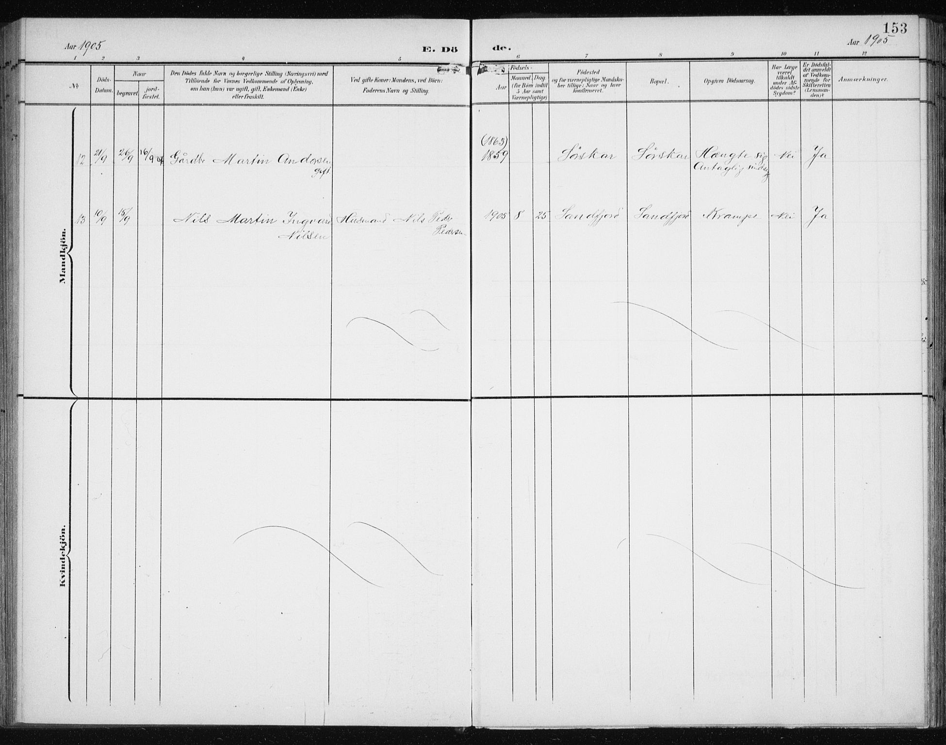 Karlsøy sokneprestembete, SATØ/S-1299/H/Ha/Haa/L0013kirke: Parish register (official) no. 13, 1902-1916, p. 153