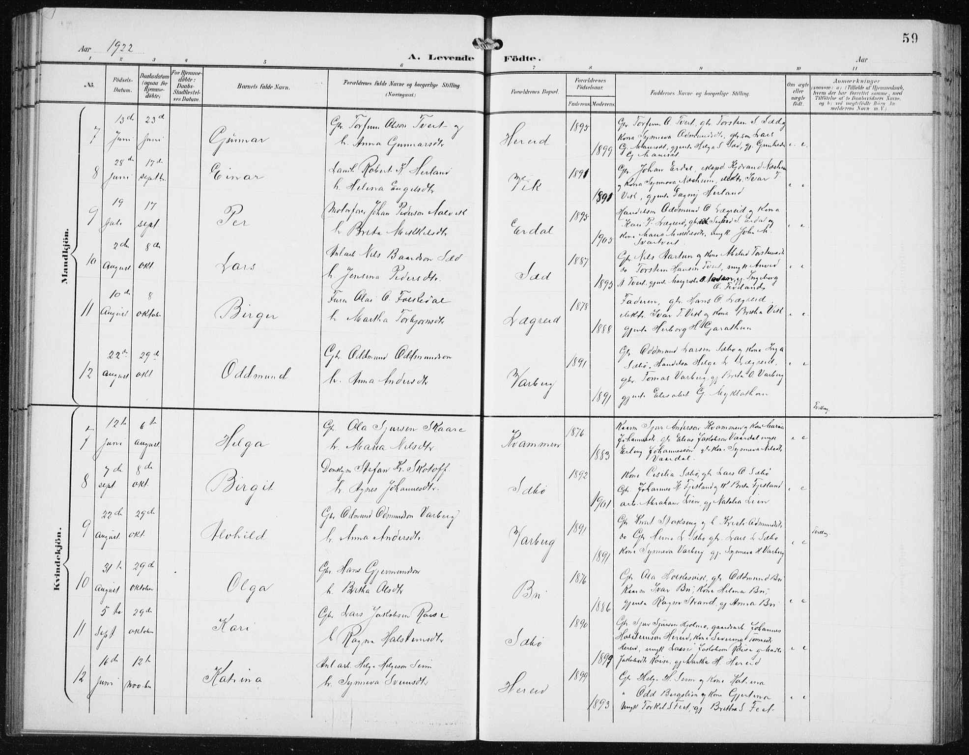 Ullensvang sokneprestembete, SAB/A-78701/H/Hab: Parish register (copy) no. C  3, 1899-1932, p. 59