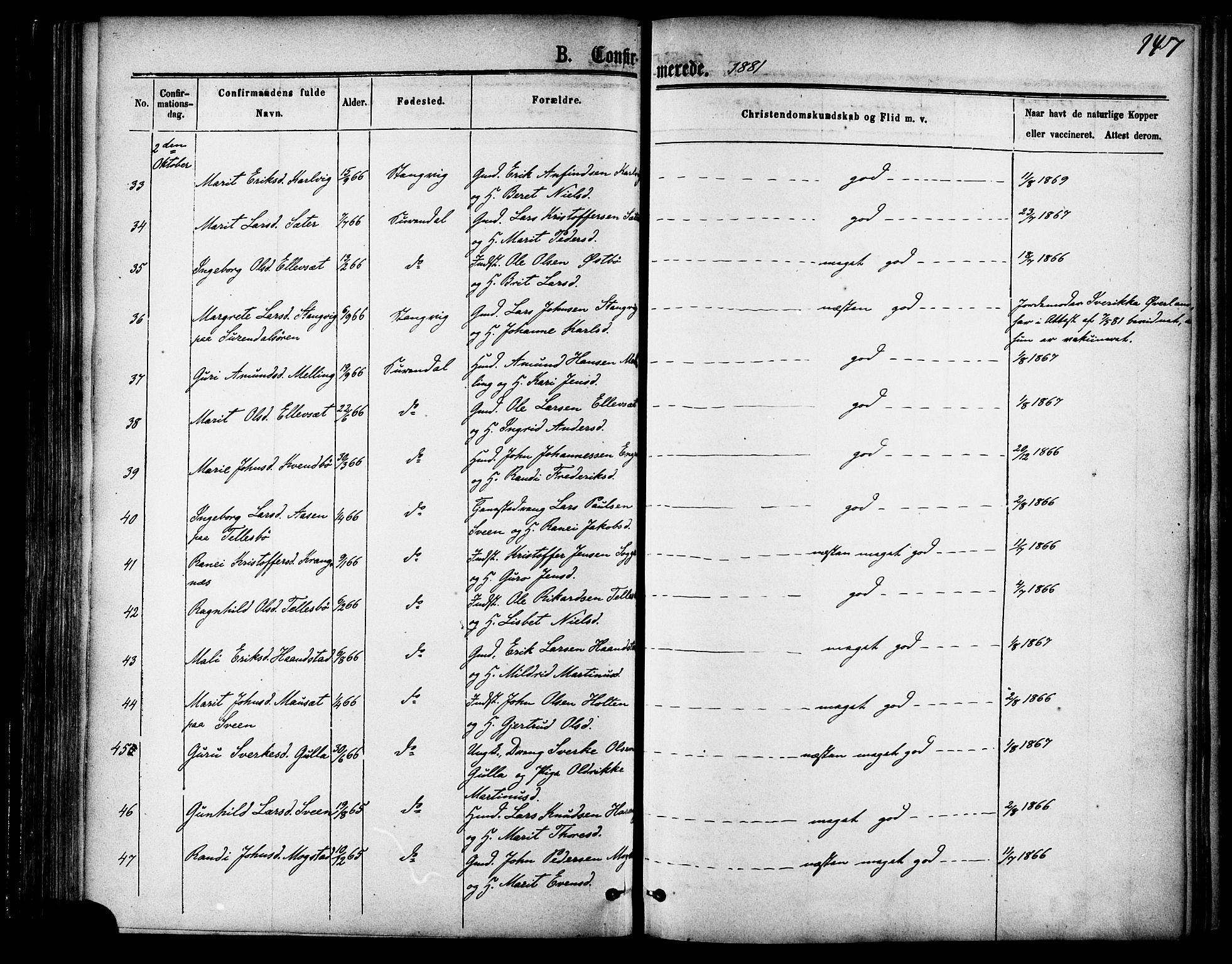 Ministerialprotokoller, klokkerbøker og fødselsregistre - Møre og Romsdal, AV/SAT-A-1454/595/L1046: Parish register (official) no. 595A08, 1874-1884, p. 147