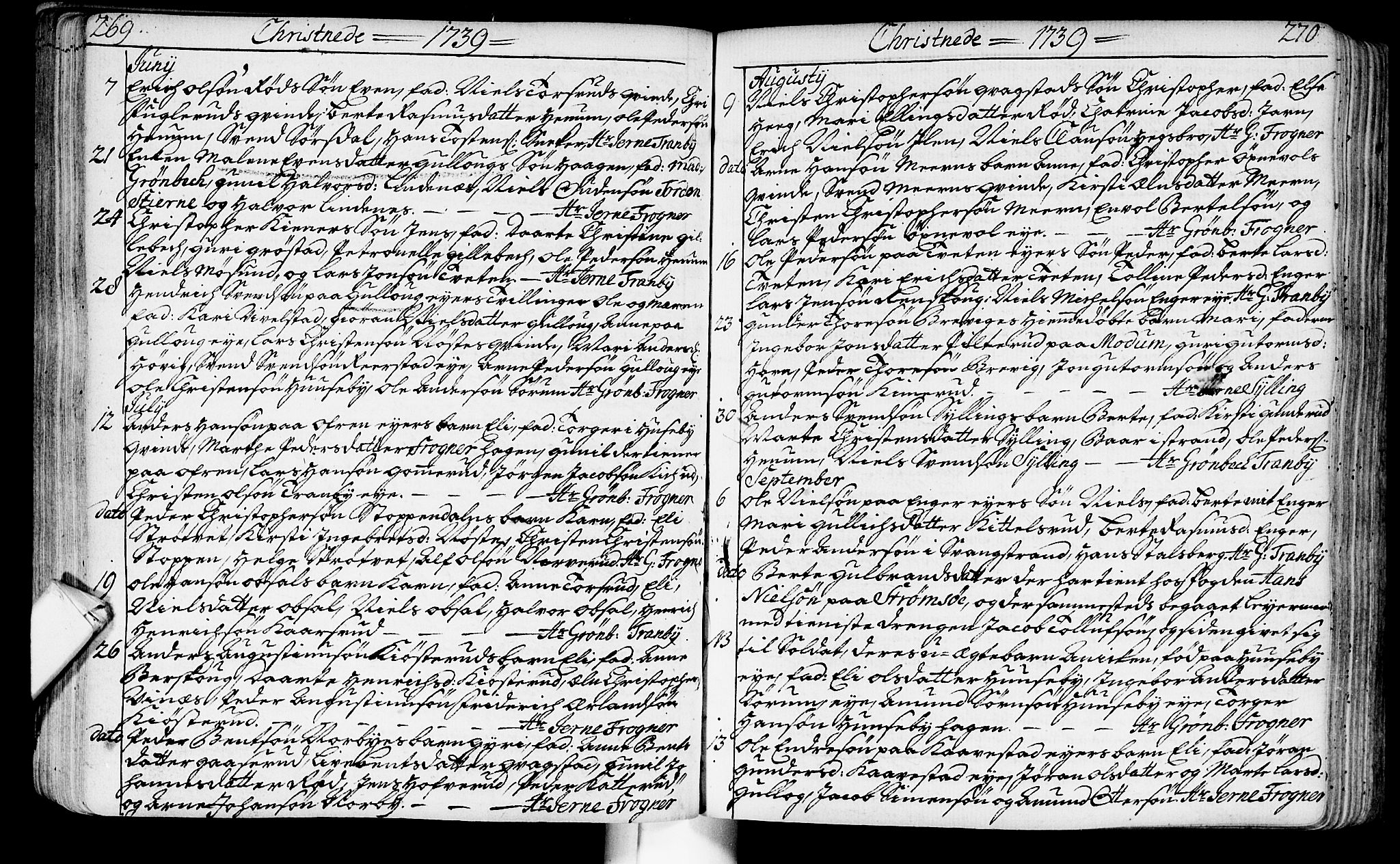 Lier kirkebøker, AV/SAKO-A-230/F/Fa/L0003: Parish register (official) no. I 3, 1727-1748, p. 269-270