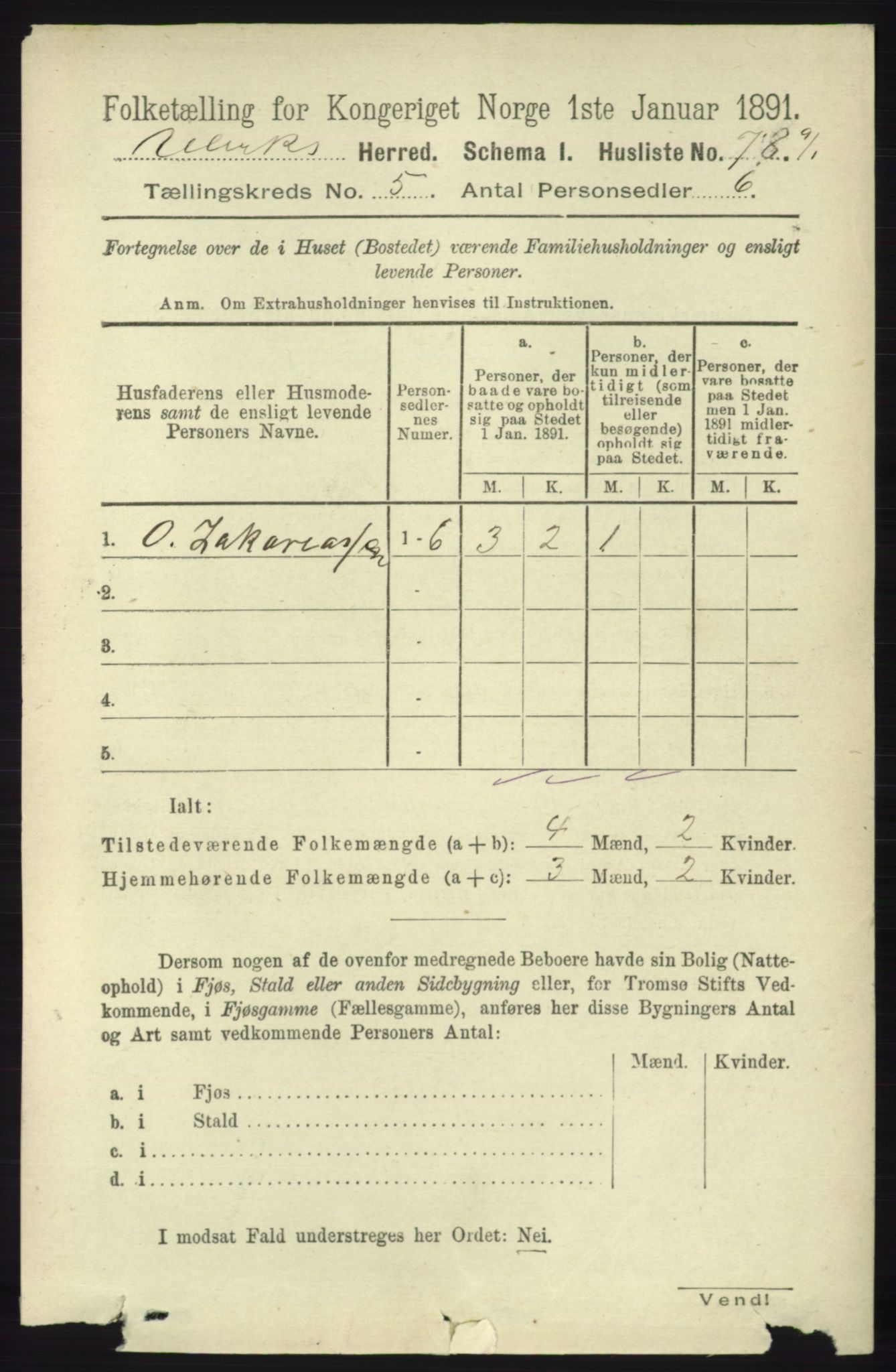 RA, 1891 census for 1233 Ulvik, 1891, p. 1400