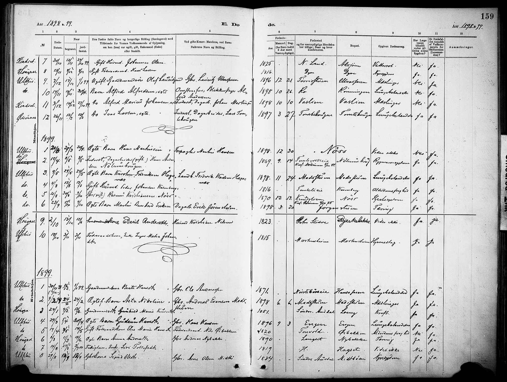 Nordre Land prestekontor, SAH/PREST-124/H/Ha/Haa/L0005: Parish register (official) no. 5, 1882-1903, p. 159