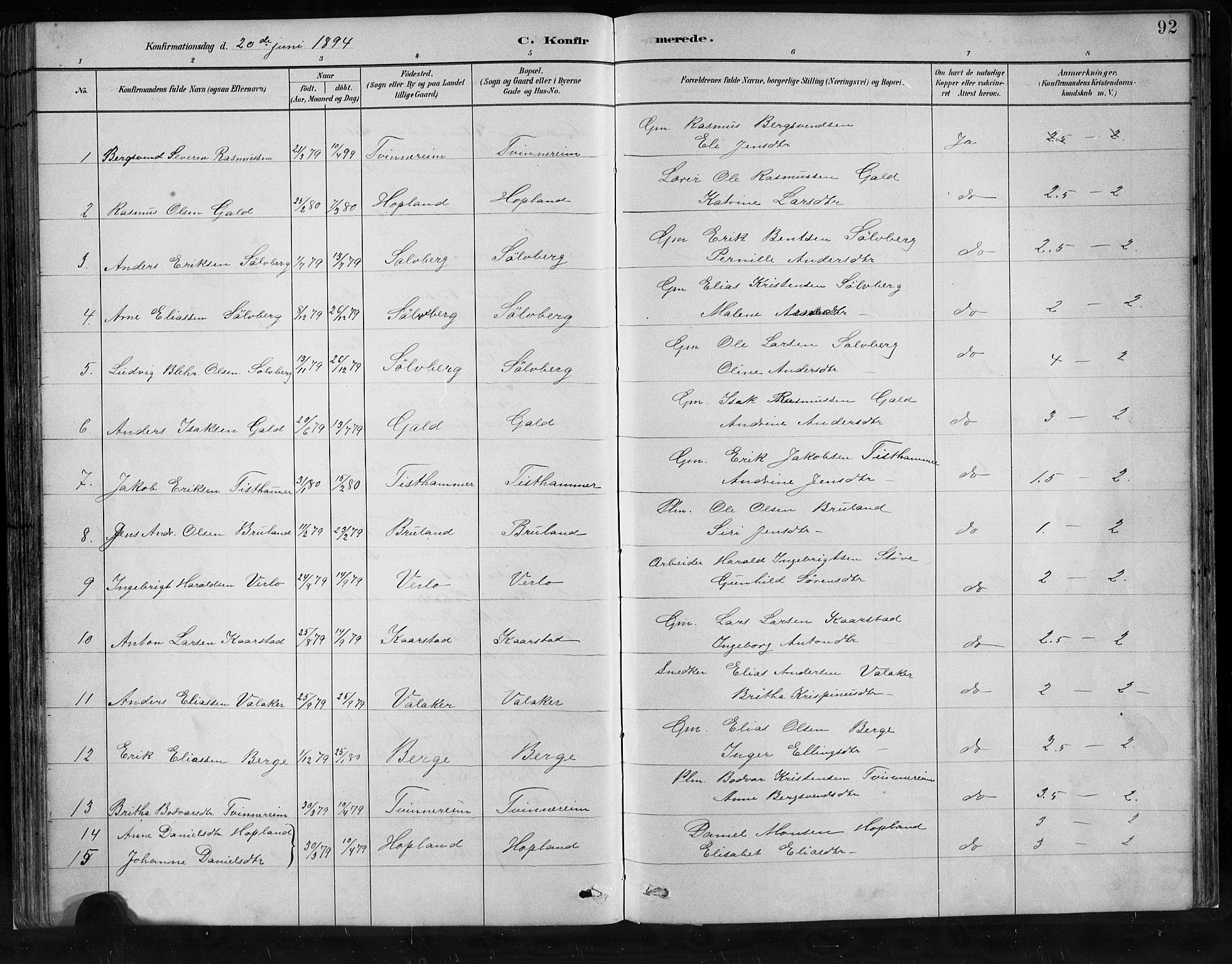 Innvik sokneprestembete, SAB/A-80501: Parish register (copy) no. C 3, 1883-1911, p. 92