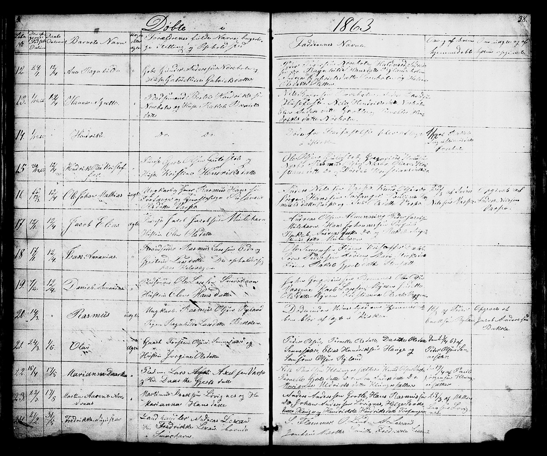 Bremanger sokneprestembete, AV/SAB-A-82201/H/Hab/Haba/L0001: Parish register (copy) no. A 1, 1853-1865, p. 38