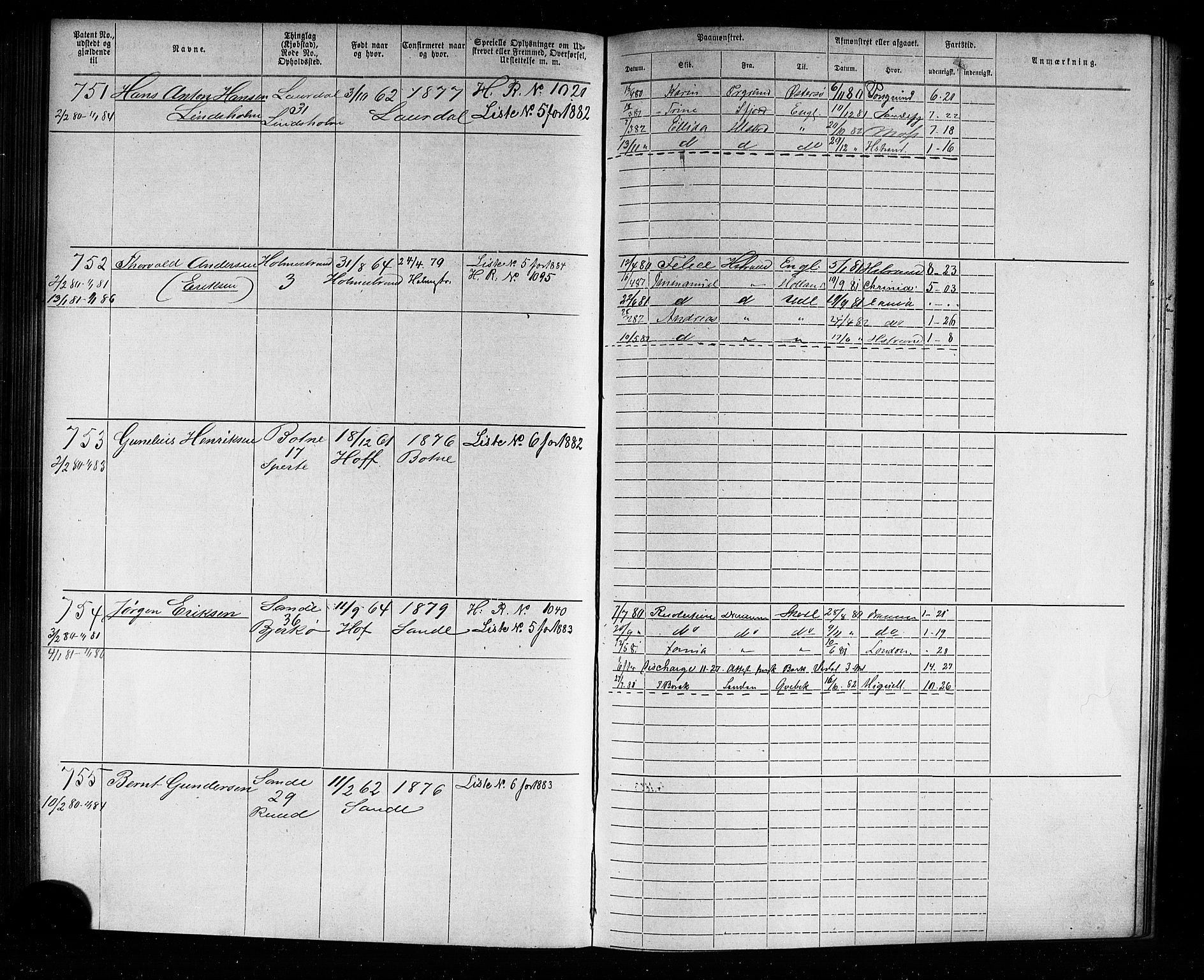 Holmestrand innrulleringskontor, SAKO/A-1151/F/Fb/L0001: Annotasjonsrulle, 1868-1886, p. 154