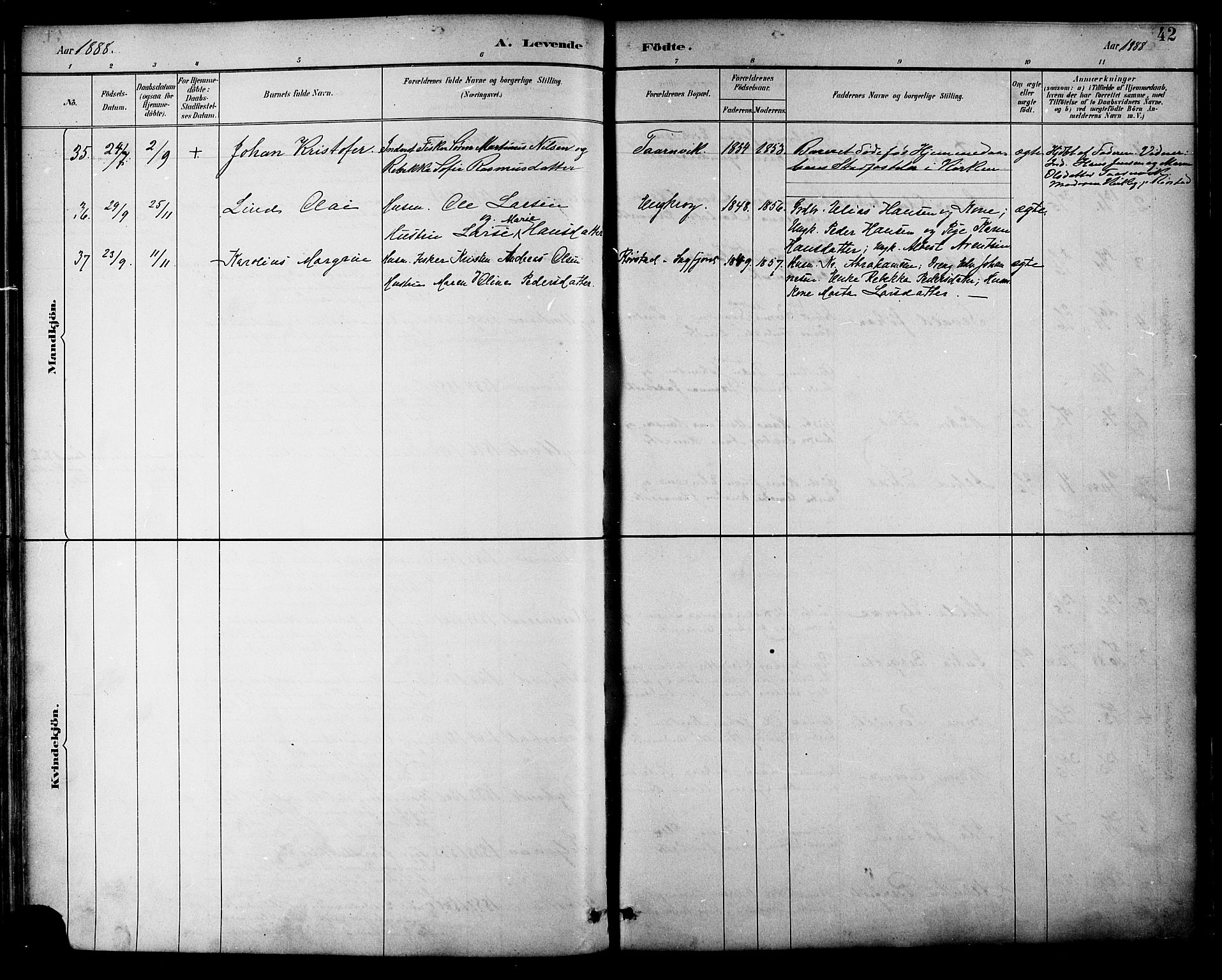 Ministerialprotokoller, klokkerbøker og fødselsregistre - Nordland, SAT/A-1459/854/L0777: Parish register (official) no. 854A01 /1, 1883-1891, p. 42