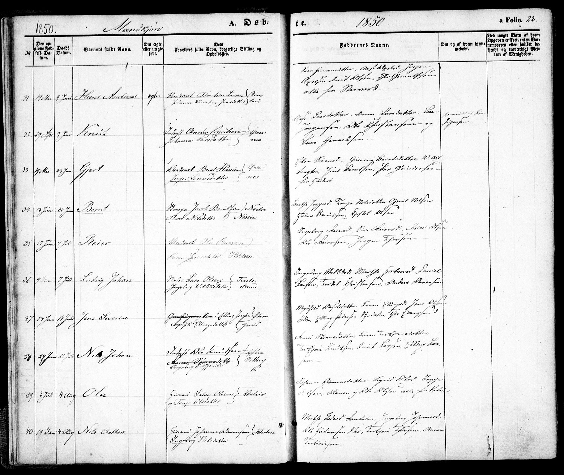 Holt sokneprestkontor, AV/SAK-1111-0021/F/Fa/L0008: Parish register (official) no. A 8, 1849-1860, p. 22