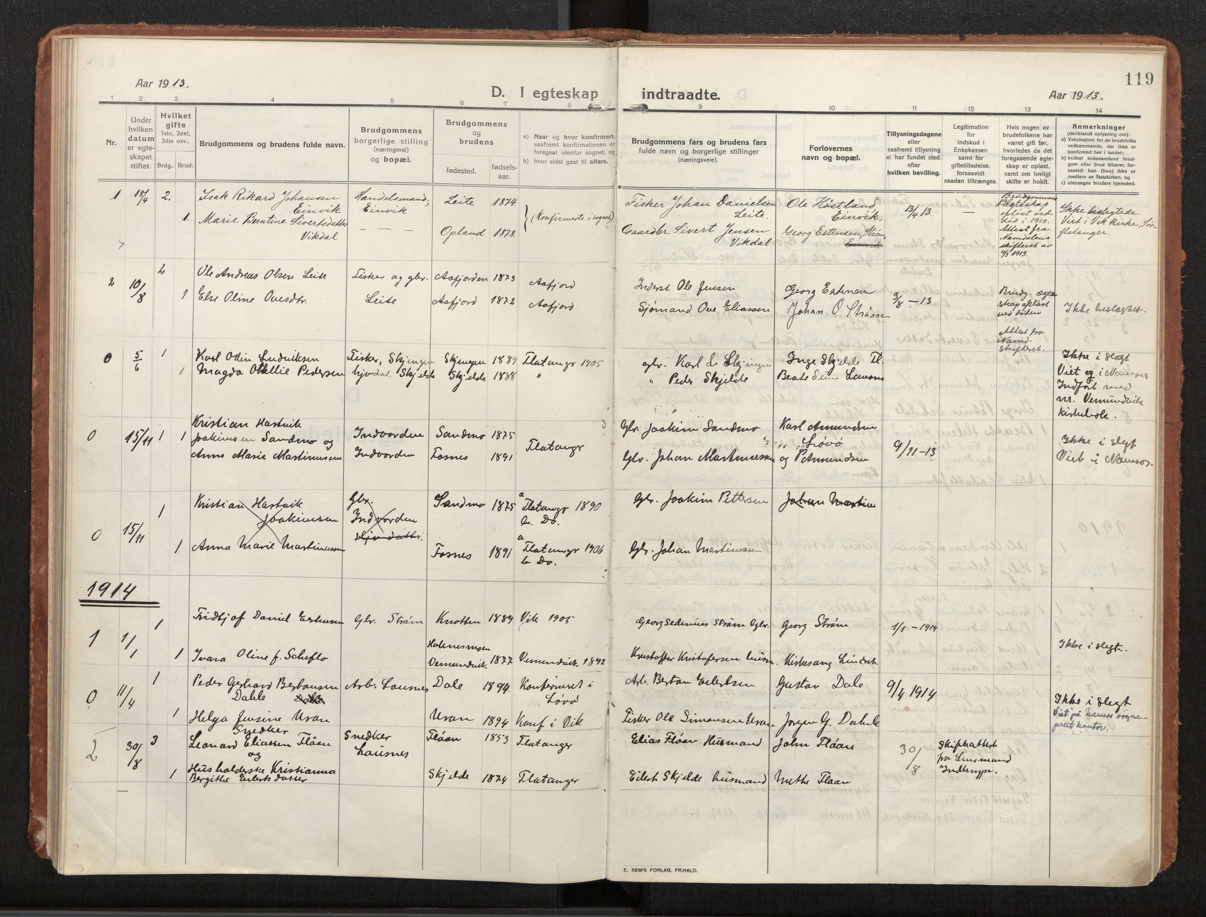 Ministerialprotokoller, klokkerbøker og fødselsregistre - Nord-Trøndelag, SAT/A-1458/772/L0604: Parish register (official) no. 772A02, 1913-1937, p. 119