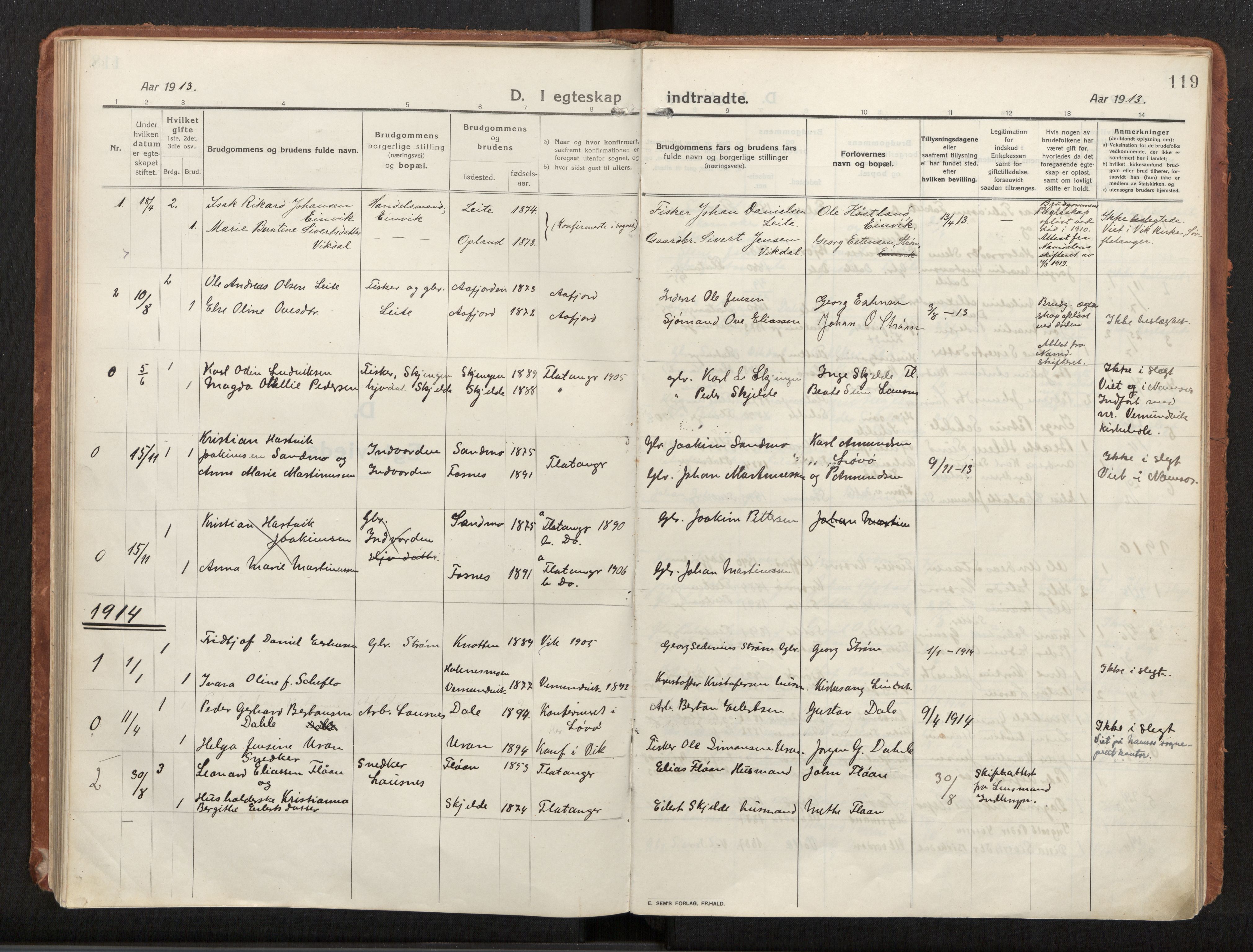 Ministerialprotokoller, klokkerbøker og fødselsregistre - Nord-Trøndelag, AV/SAT-A-1458/772/L0604: Parish register (official) no. 772A02, 1913-1937, p. 119