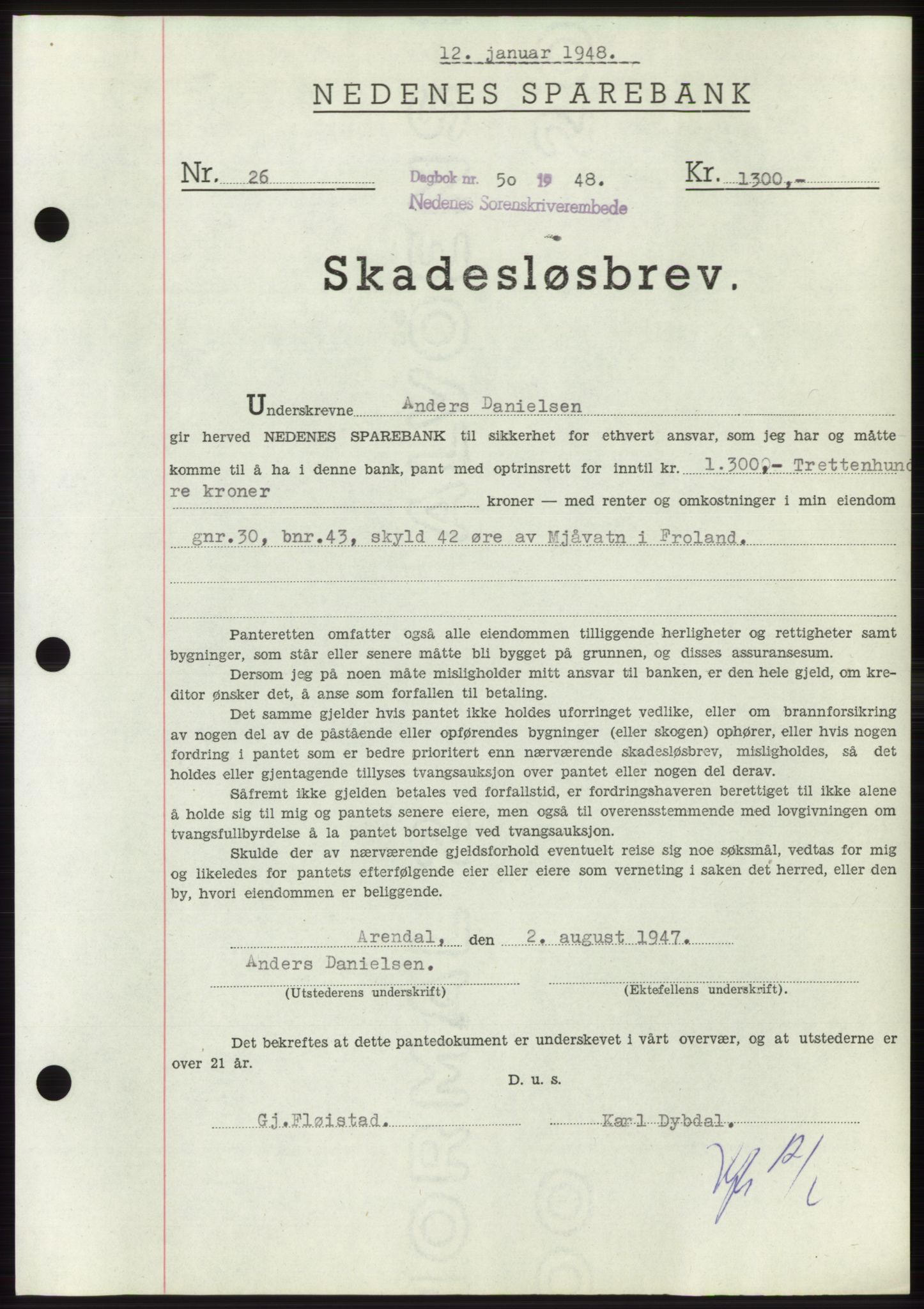 Nedenes sorenskriveri, AV/SAK-1221-0006/G/Gb/Gbb/L0005: Mortgage book no. B5, 1948-1948, Diary no: : 50/1948