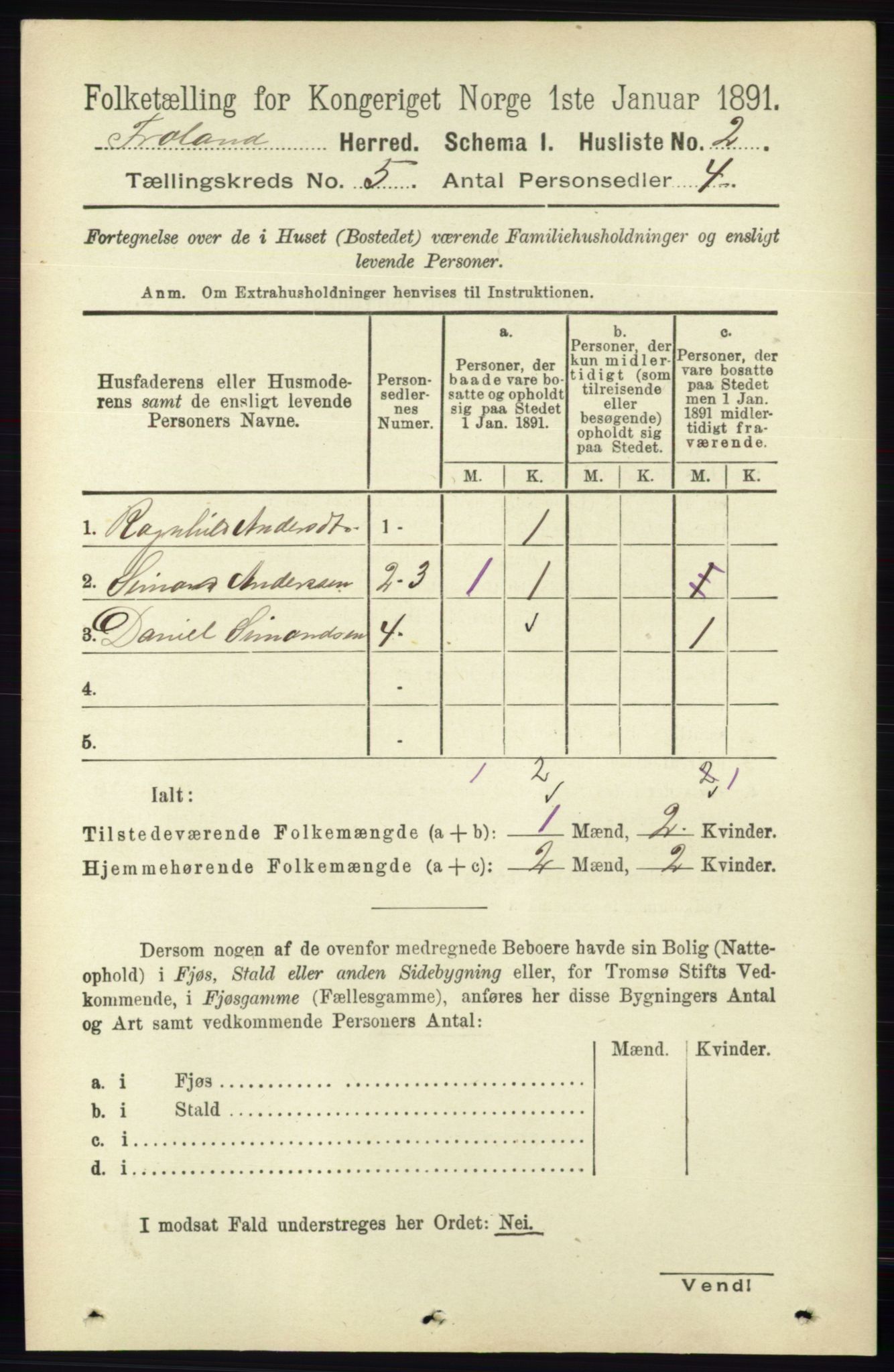 RA, 1891 census for 0919 Froland, 1891, p. 1724