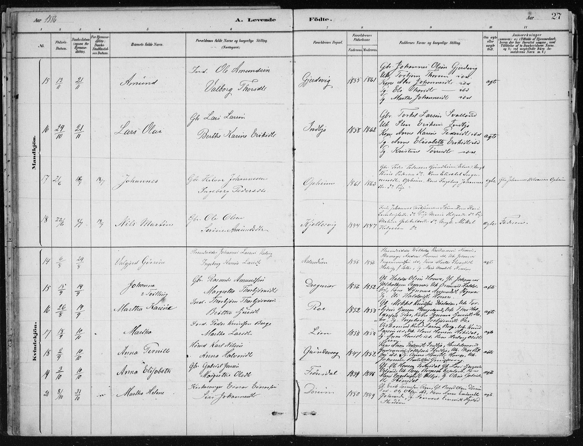 Fjelberg sokneprestembete, AV/SAB-A-75201/H/Haa: Parish register (official) no. D 1, 1879-1918, p. 27