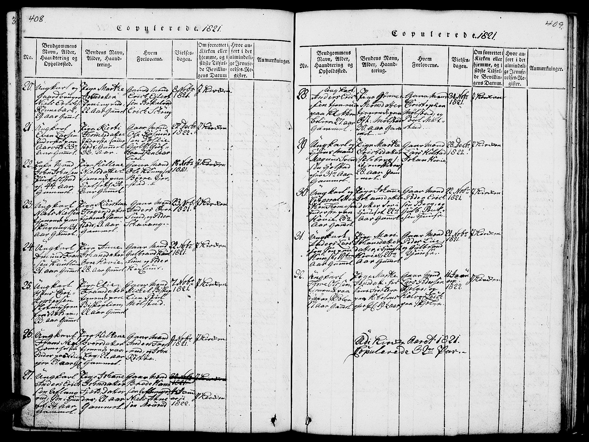 Nes prestekontor, Hedmark, AV/SAH-PREST-020/L/La/L0003: Parish register (copy) no. 3, 1814-1831, p. 408-409