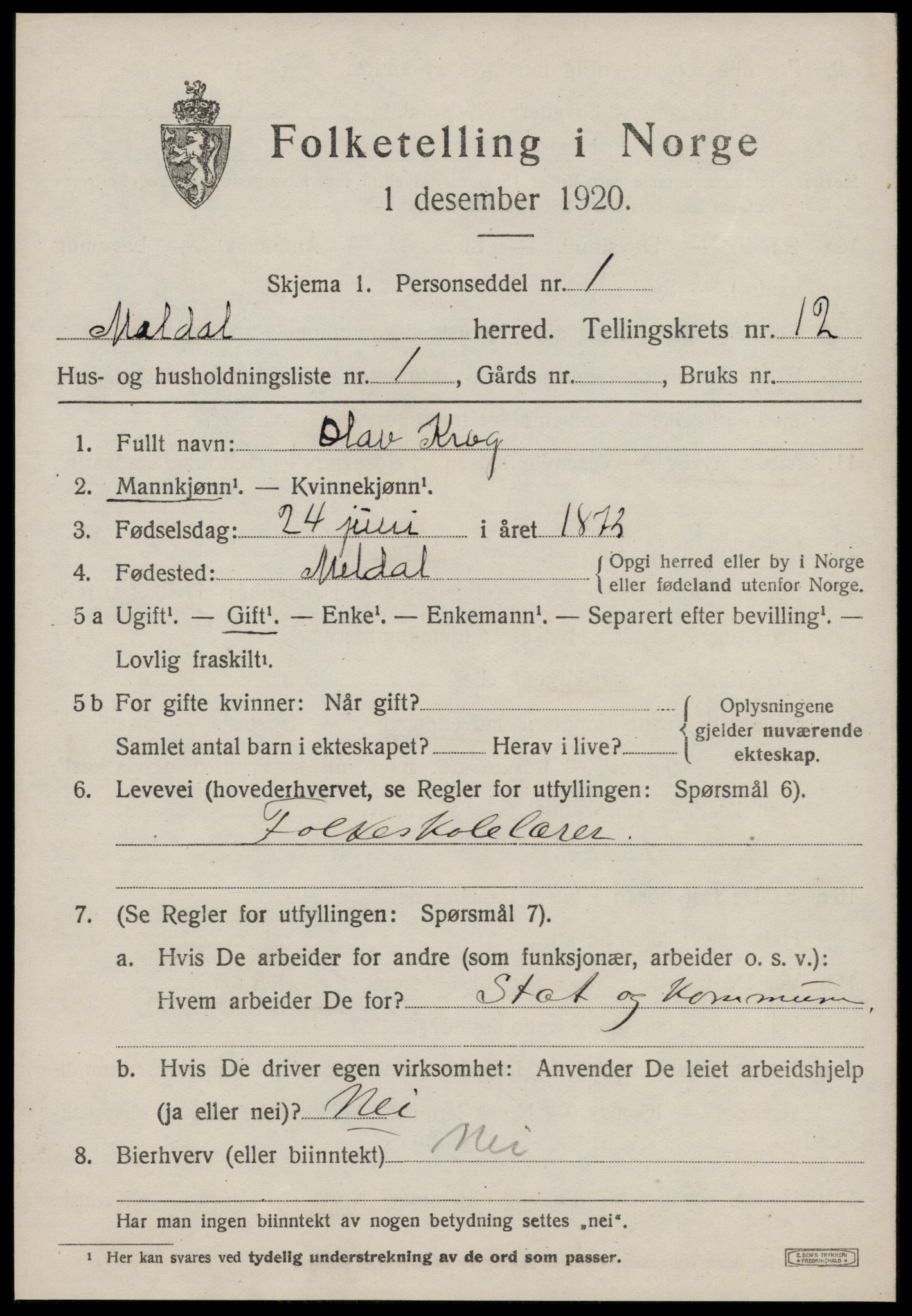 SAT, 1920 census for Meldal, 1920, p. 9131