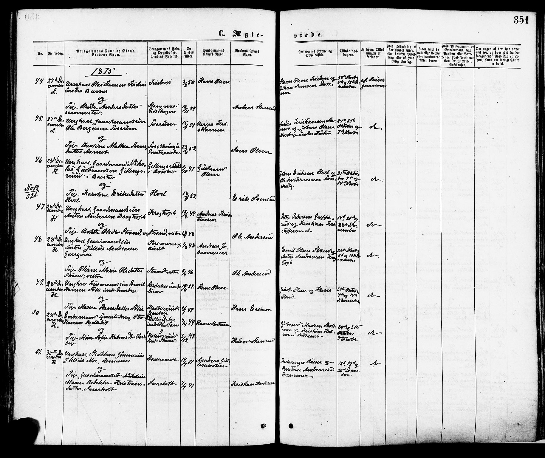 Høland prestekontor Kirkebøker, SAO/A-10346a/F/Fa/L0012.a: Parish register (official) no. I 12A, 1869-1879, p. 351