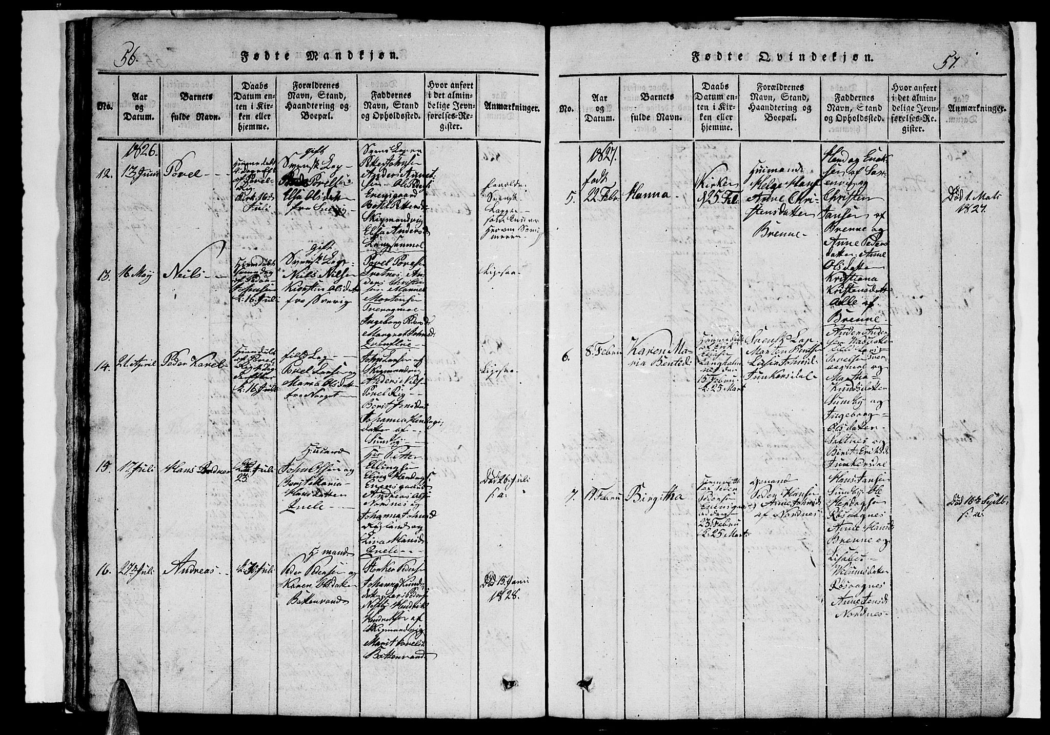 Ministerialprotokoller, klokkerbøker og fødselsregistre - Nordland, SAT/A-1459/847/L0676: Parish register (copy) no. 847C04, 1821-1853, p. 56-57