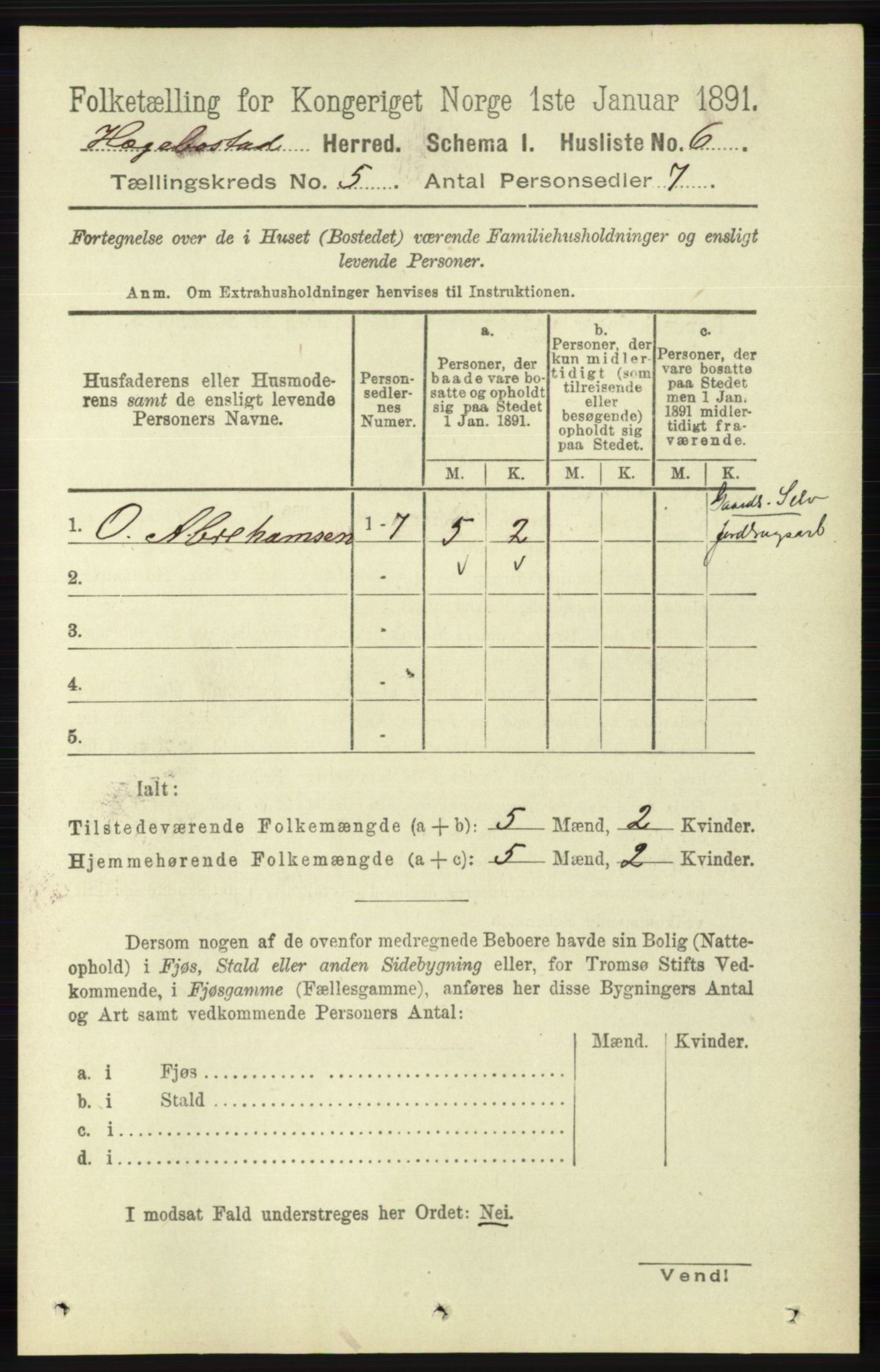 RA, 1891 census for 1034 Hægebostad, 1891, p. 1436