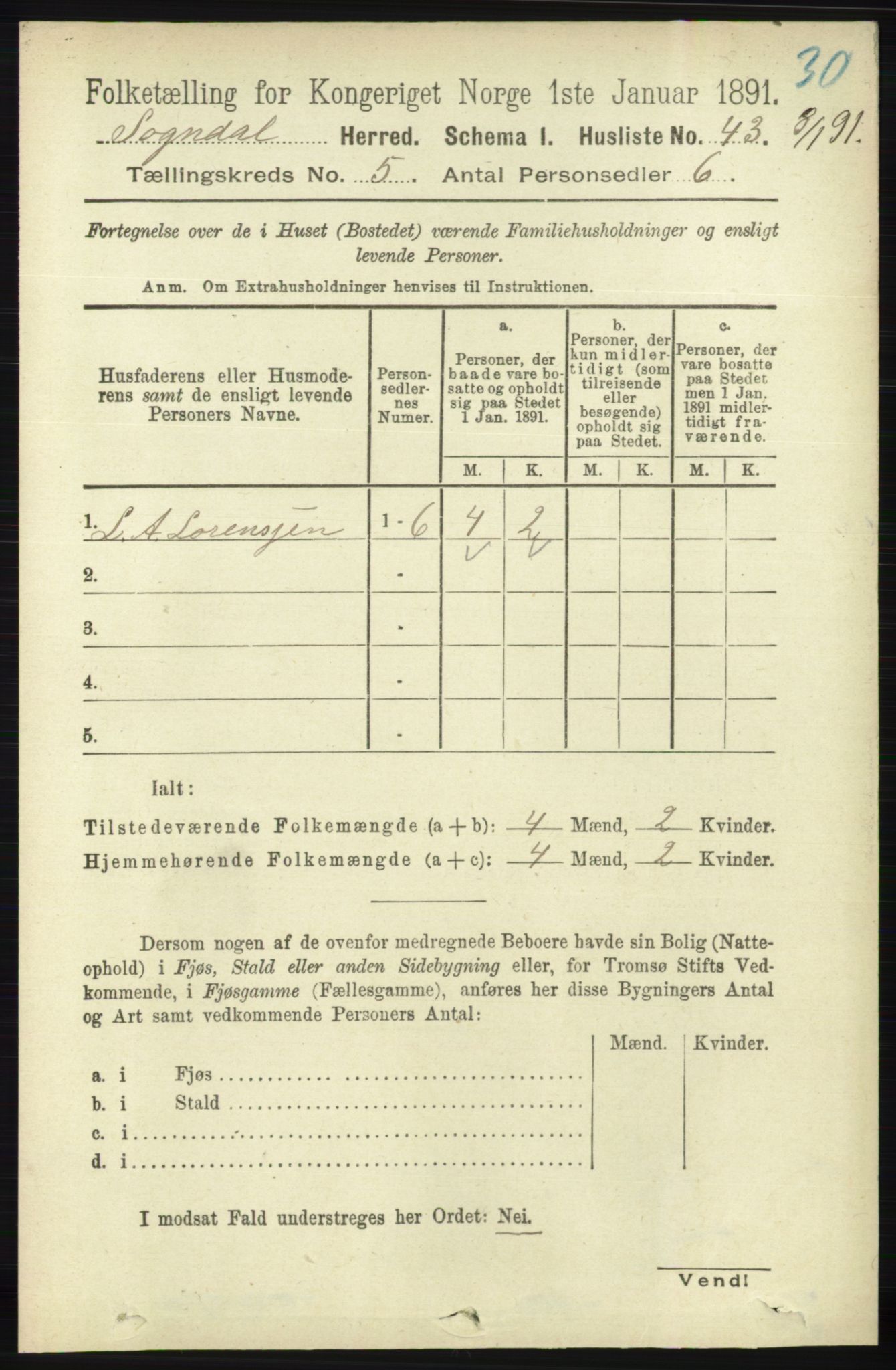 RA, 1891 census for 1111 Sokndal, 1891, p. 1318