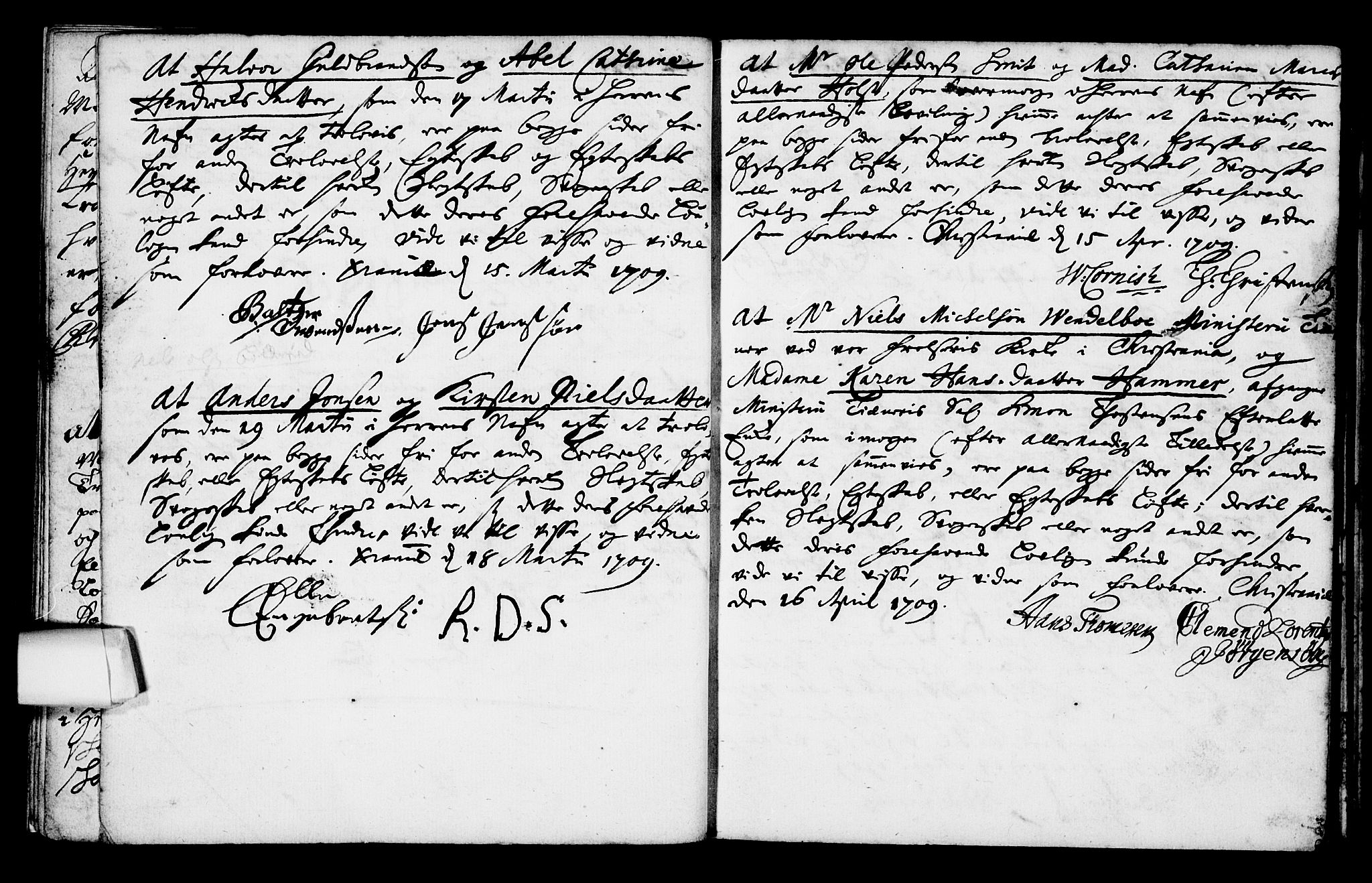 Oslo domkirke Kirkebøker, AV/SAO-A-10752/L/La/L0001: Best man's statements no. 1, 1707-1716