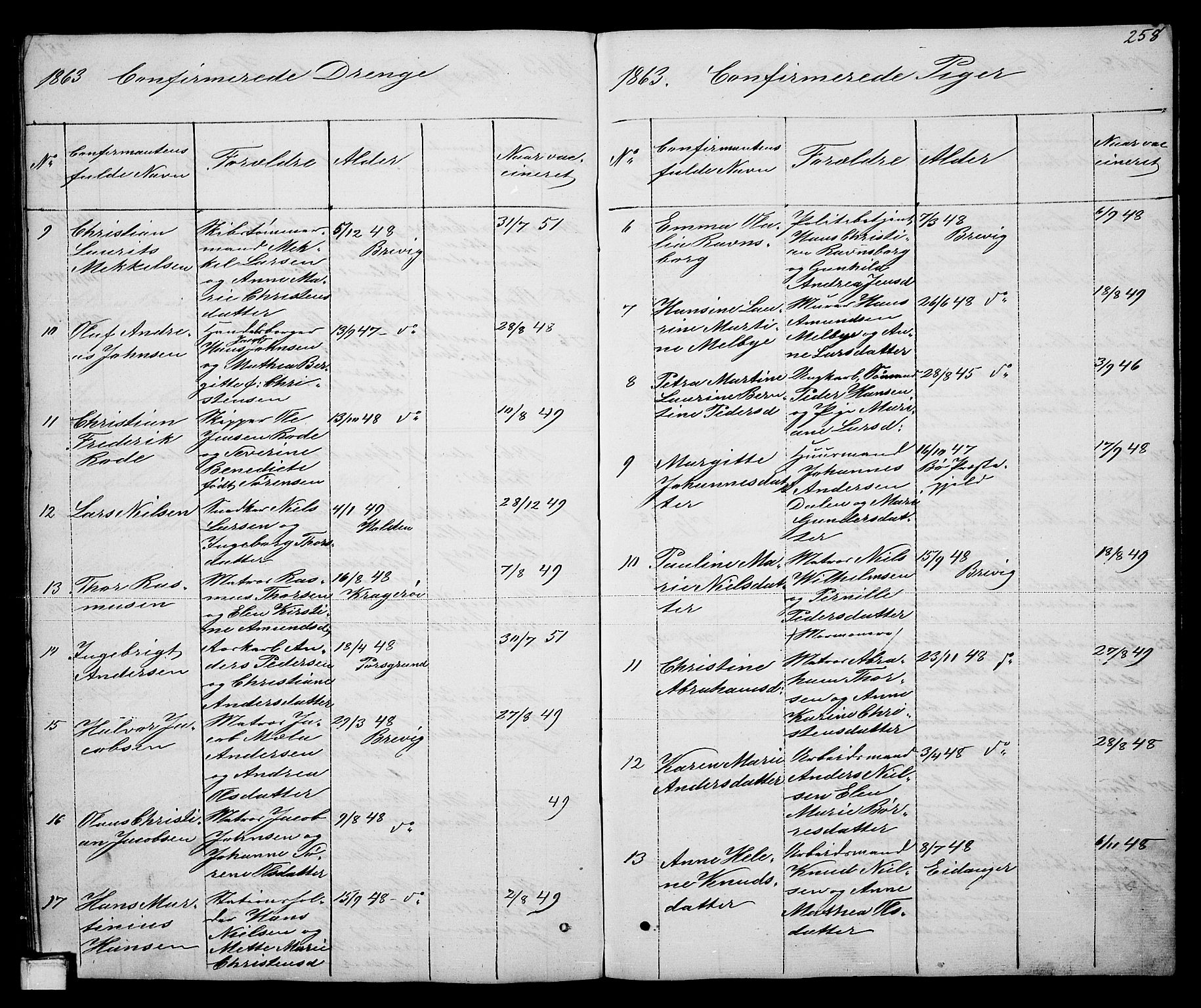 Brevik kirkebøker, SAKO/A-255/G/Ga/L0002: Parish register (copy) no. 2, 1846-1865, p. 258