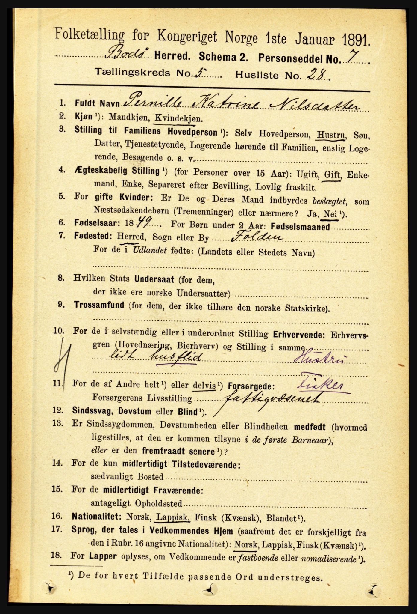 RA, 1891 census for 1843 Bodø, 1891, p. 3342