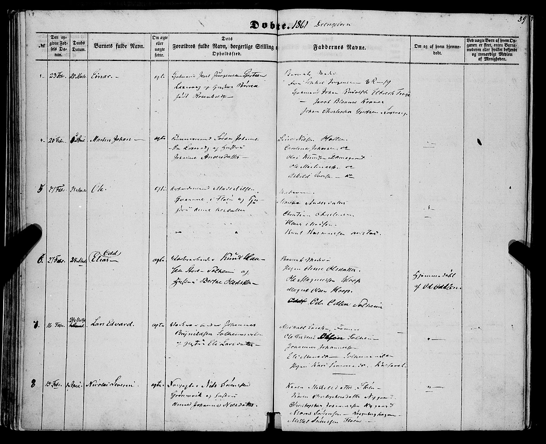 St. Jørgens hospital og Årstad sokneprestembete, SAB/A-99934: Parish register (official) no. A 5, 1857-1869, p. 39