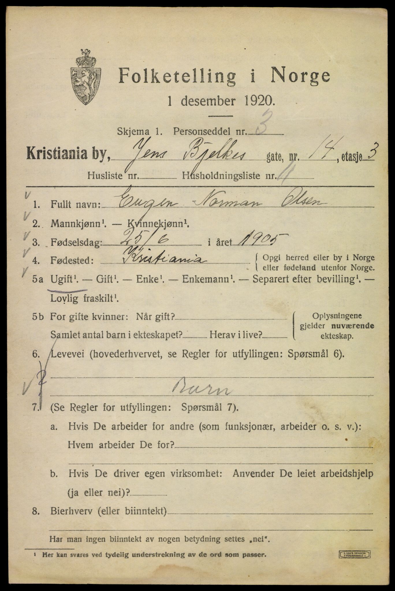 SAO, 1920 census for Kristiania, 1920, p. 318345