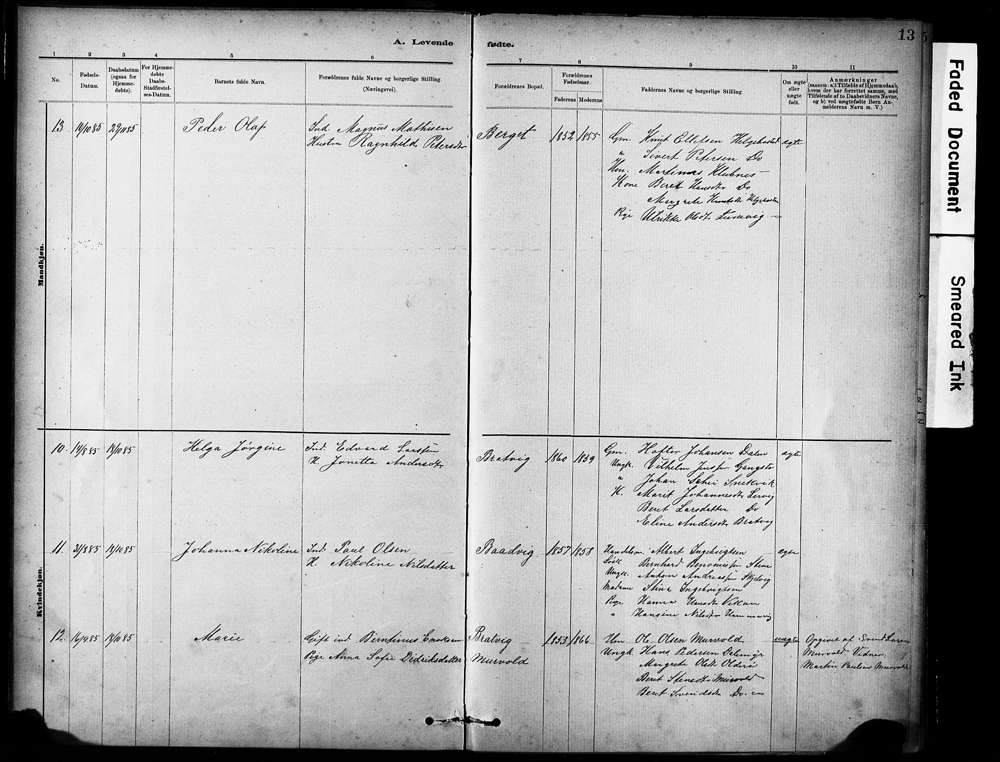 Ministerialprotokoller, klokkerbøker og fødselsregistre - Sør-Trøndelag, SAT/A-1456/635/L0551: Parish register (official) no. 635A01, 1882-1899, p. 13