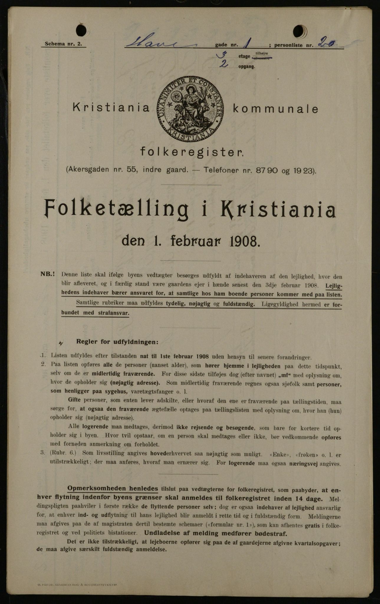 OBA, Municipal Census 1908 for Kristiania, 1908, p. 30124