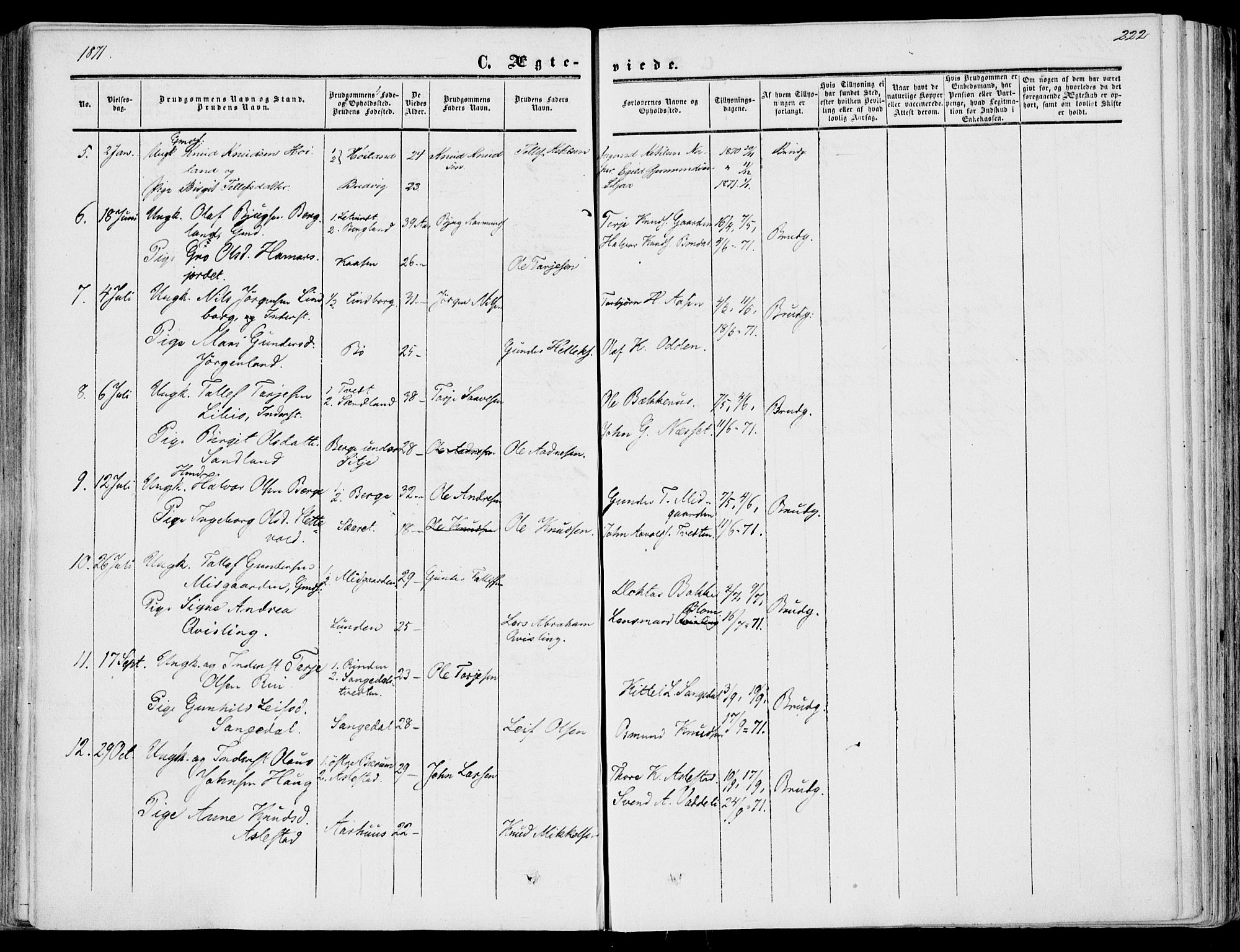 Fyresdal kirkebøker, SAKO/A-263/F/Fa/L0005: Parish register (official) no. I 5, 1855-1871, p. 222