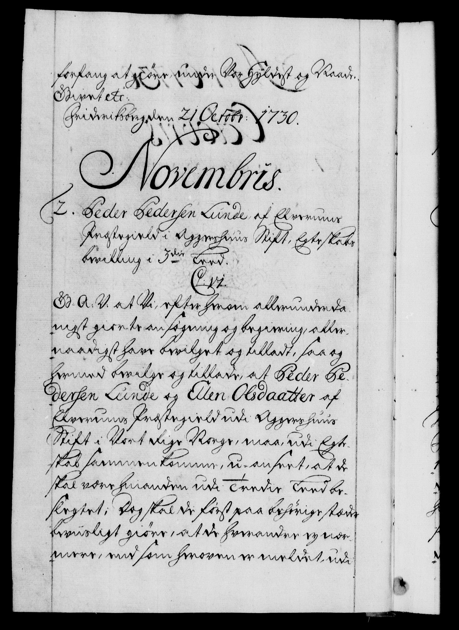 Danske Kanselli 1572-1799, AV/RA-EA-3023/F/Fc/Fca/Fcaa/L0027: Norske registre, 1730-1732, p. 1b