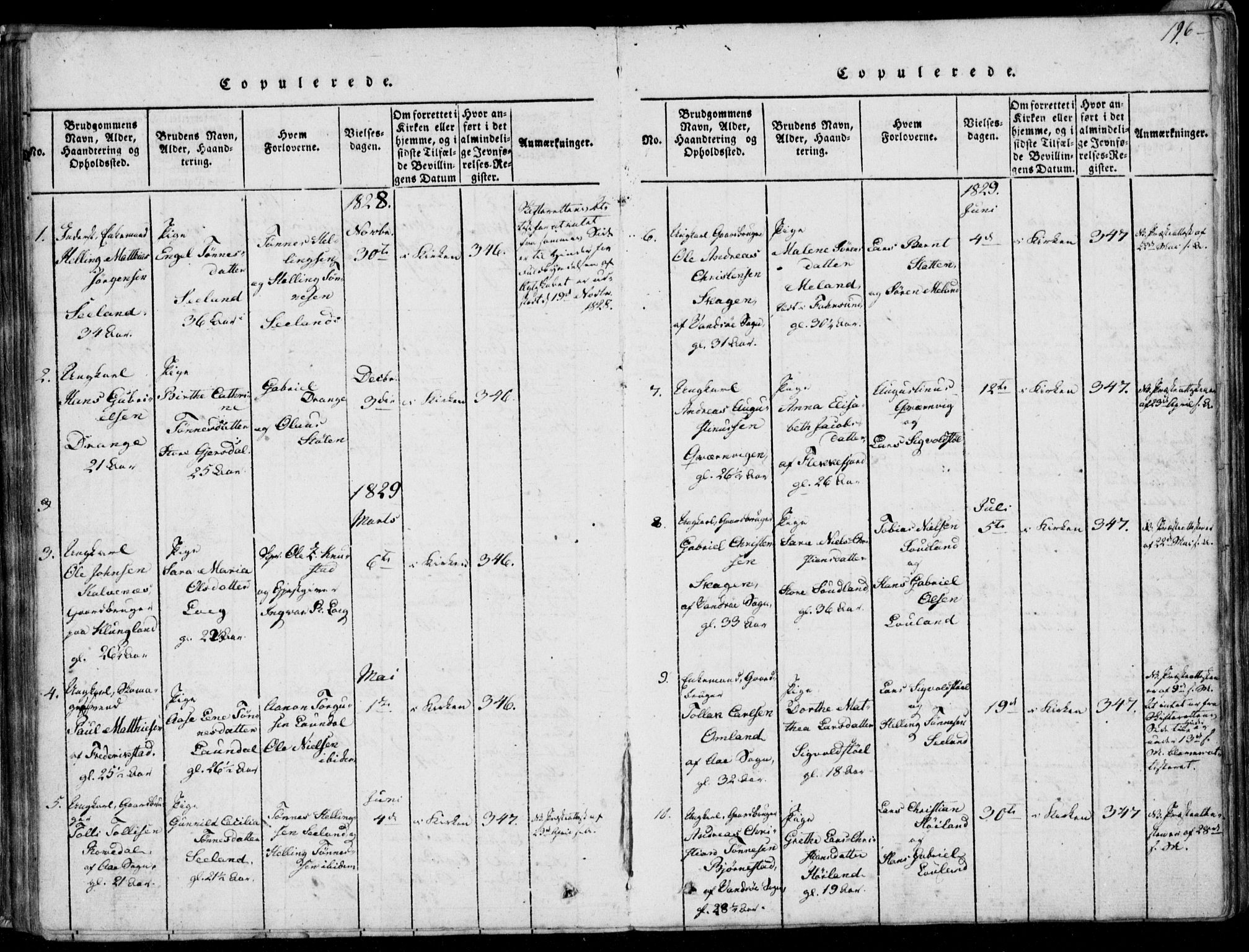 Herad sokneprestkontor, AV/SAK-1111-0018/F/Fa/Faa/L0003: Parish register (official) no. A 3, 1816-1844, p. 196