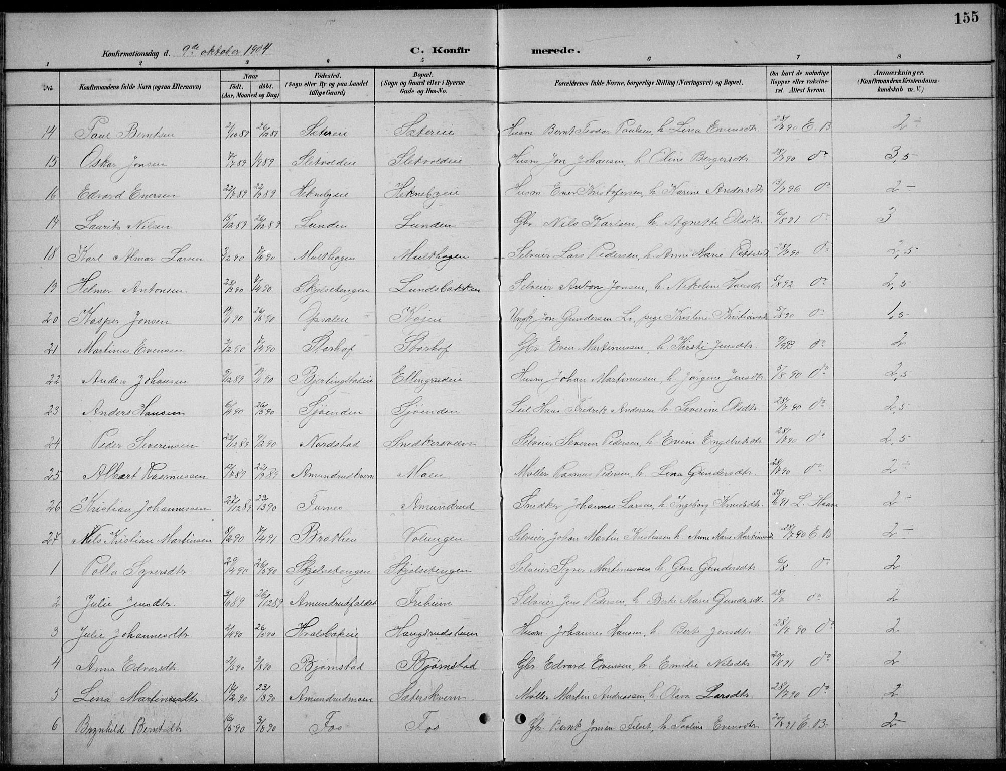 Romedal prestekontor, AV/SAH-PREST-004/L/L0013: Parish register (copy) no. 13, 1896-1937, p. 155