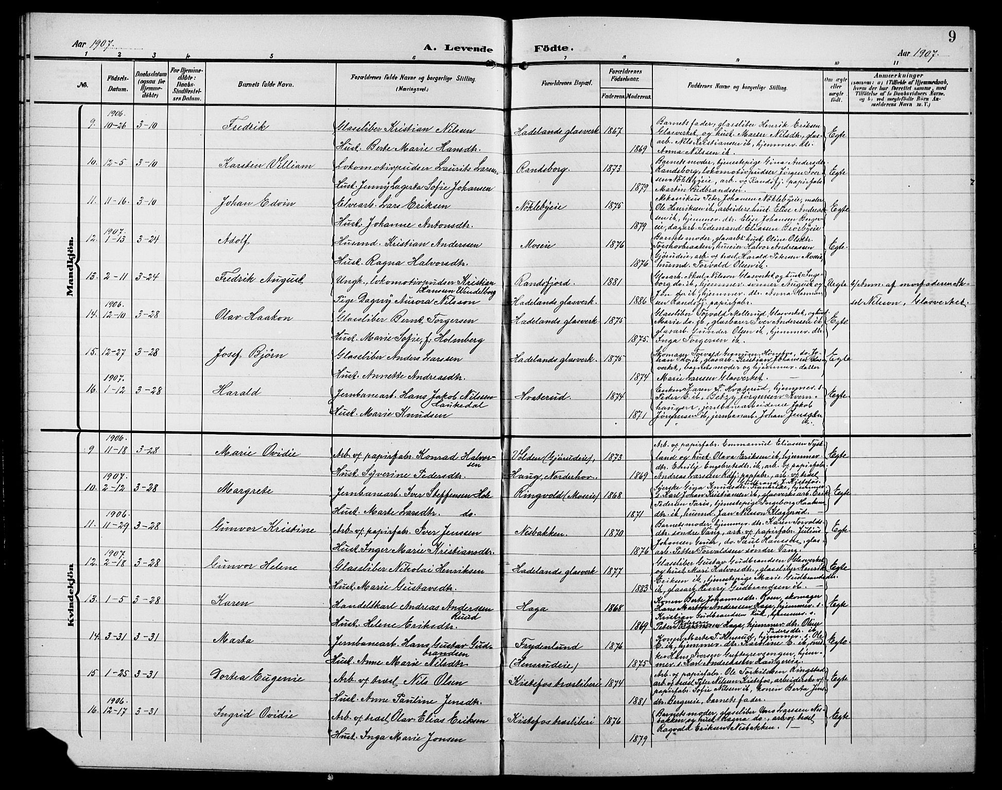 Jevnaker prestekontor, SAH/PREST-116/H/Ha/Hab/L0004: Parish register (copy) no. 4, 1907-1918, p. 9