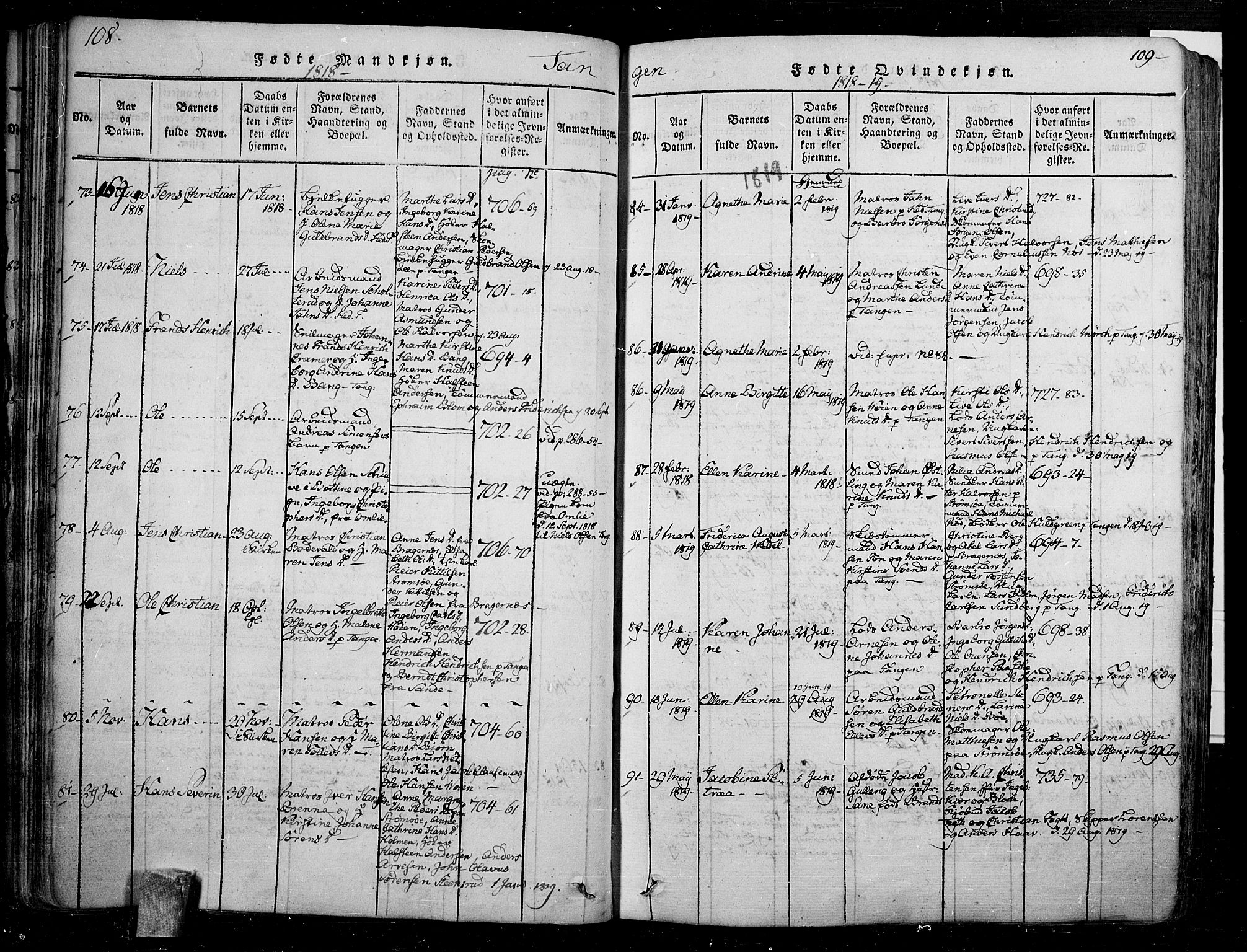 Skoger kirkebøker, AV/SAKO-A-59/F/Fa/L0002: Parish register (official) no. I 2 /2, 1814-1842, p. 108-109