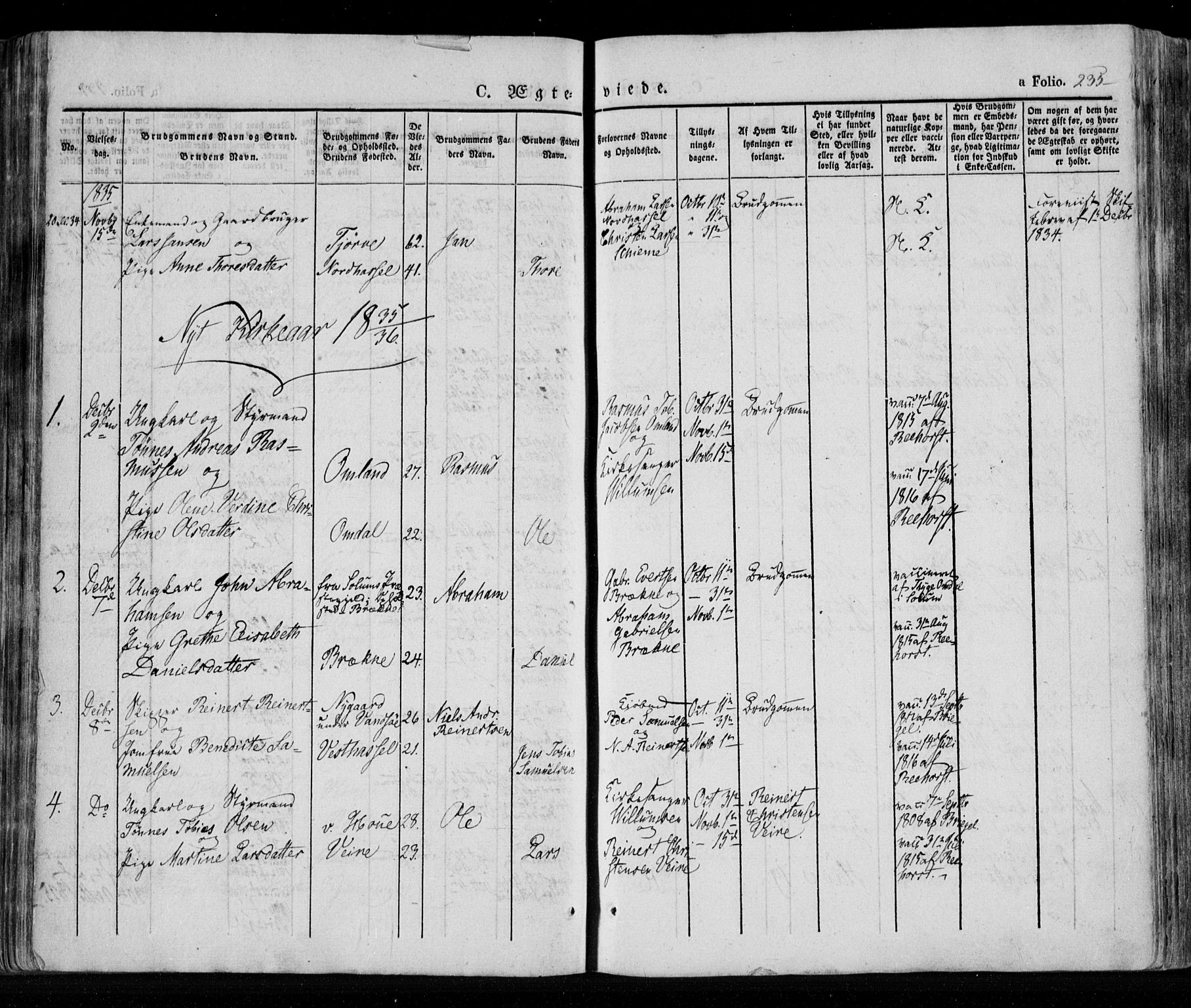 Lista sokneprestkontor, AV/SAK-1111-0027/F/Fa/L0009: Parish register (official) no. A 9, 1835-1846, p. 235