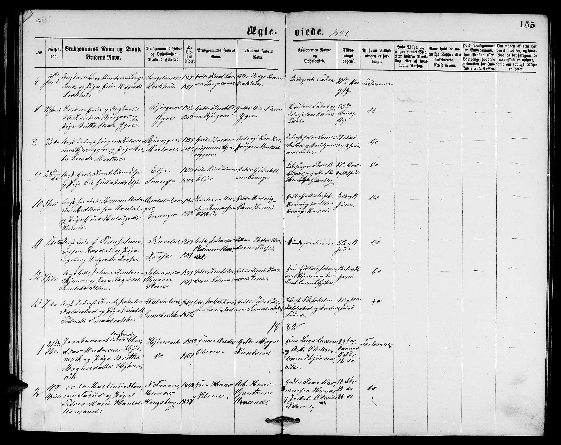 Evanger sokneprestembete, SAB/A-99924: Parish register (copy) no. A 3, 1875-1887, p. 155