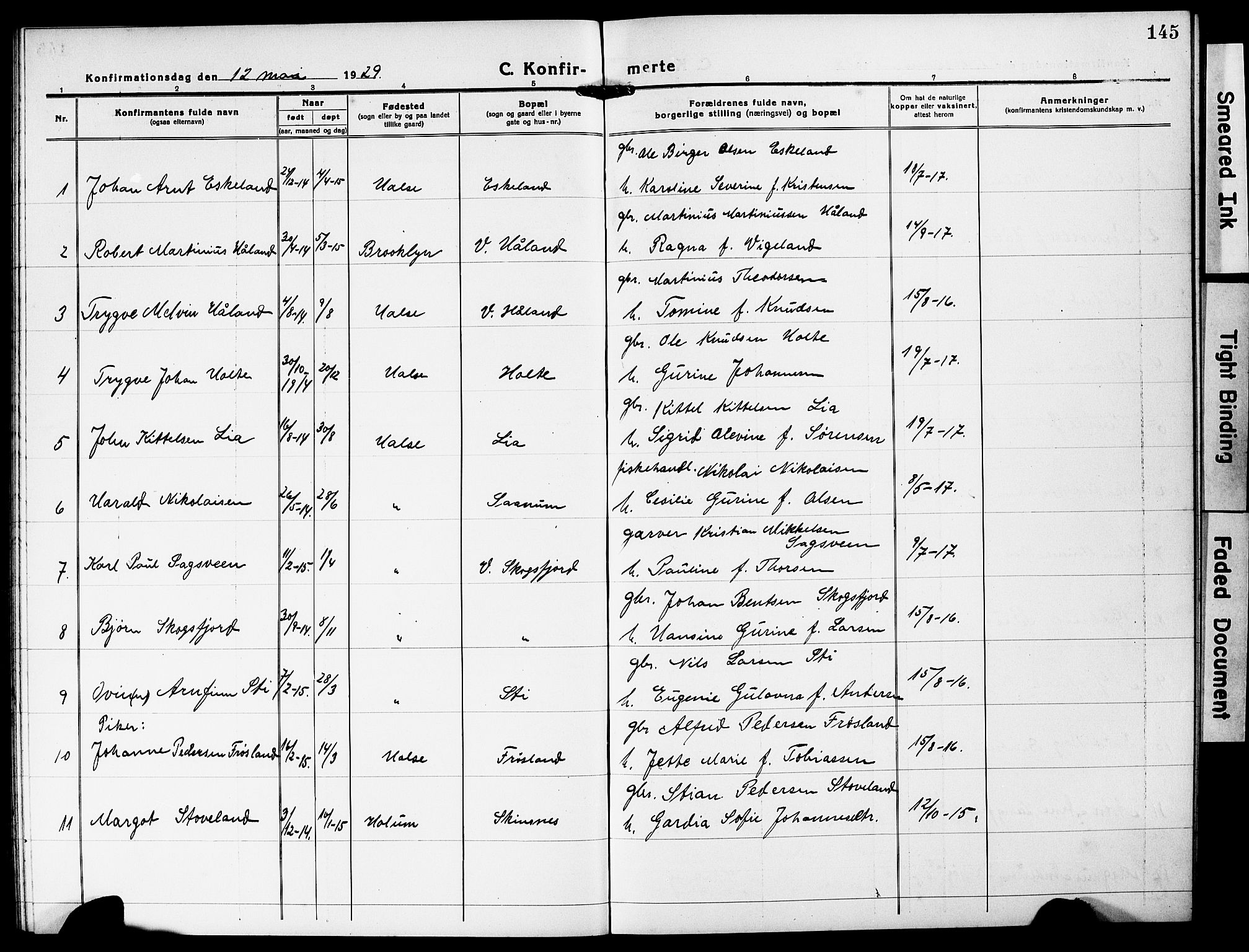 Mandal sokneprestkontor, SAK/1111-0030/F/Fb/Fba/L0013: Parish register (copy) no. B 7, 1918-1931, p. 145