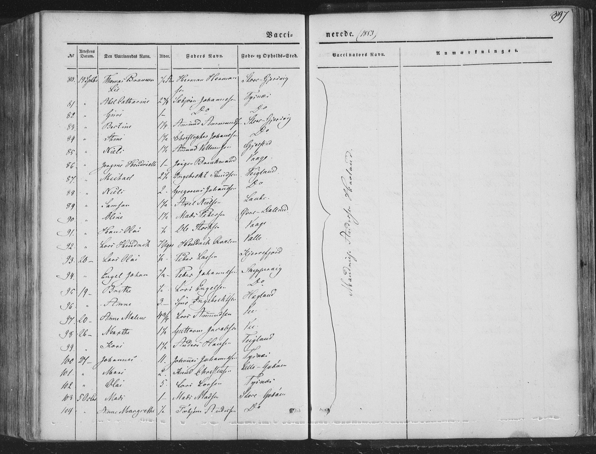 Tysnes sokneprestembete, AV/SAB-A-78601/H/Haa: Parish register (official) no. A 10, 1848-1859, p. 397