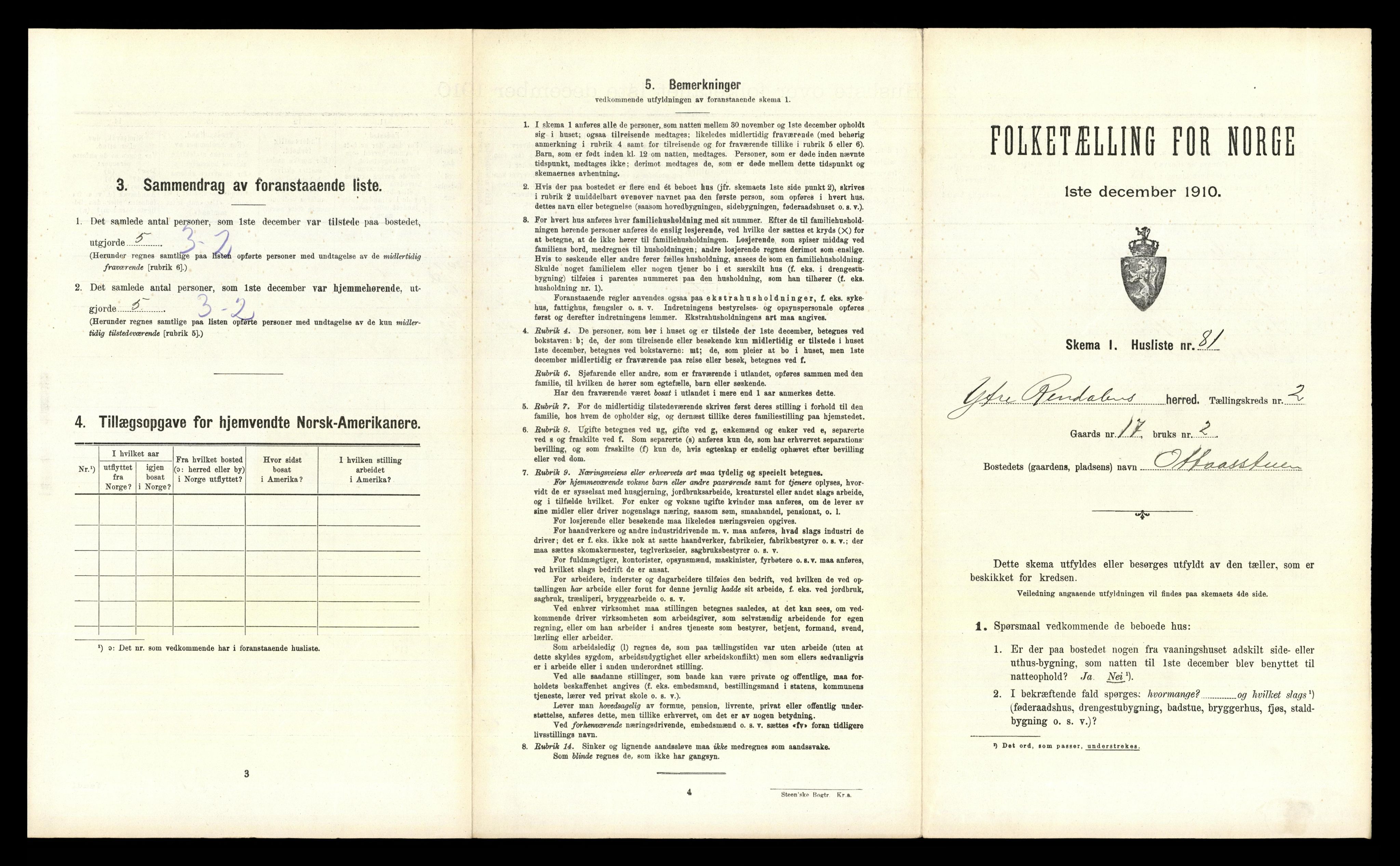 RA, 1910 census for Ytre Rendal, 1910, p. 275