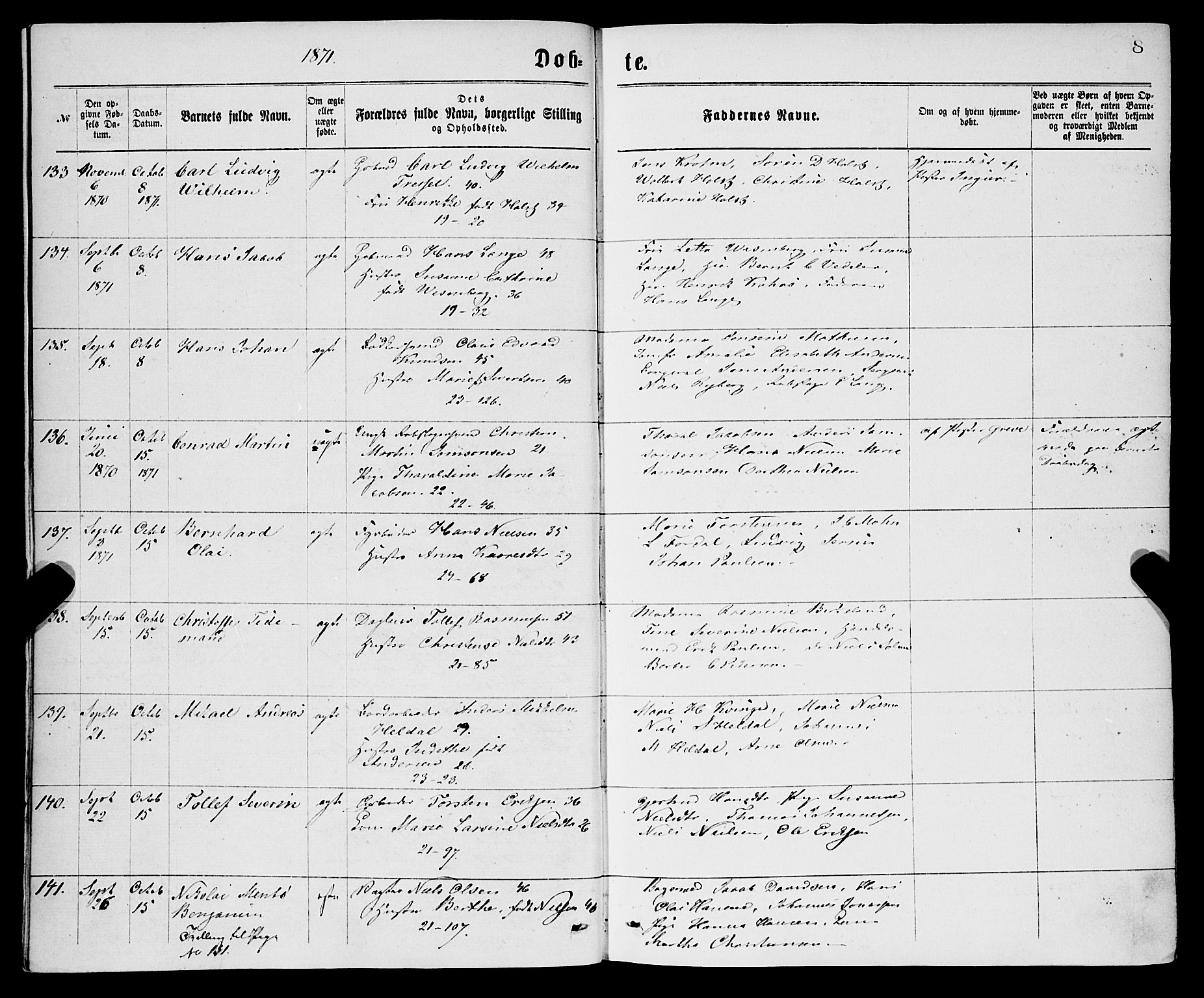 Korskirken sokneprestembete, SAB/A-76101/H/Haa/L0020: Parish register (official) no. B 6, 1871-1878, p. 8