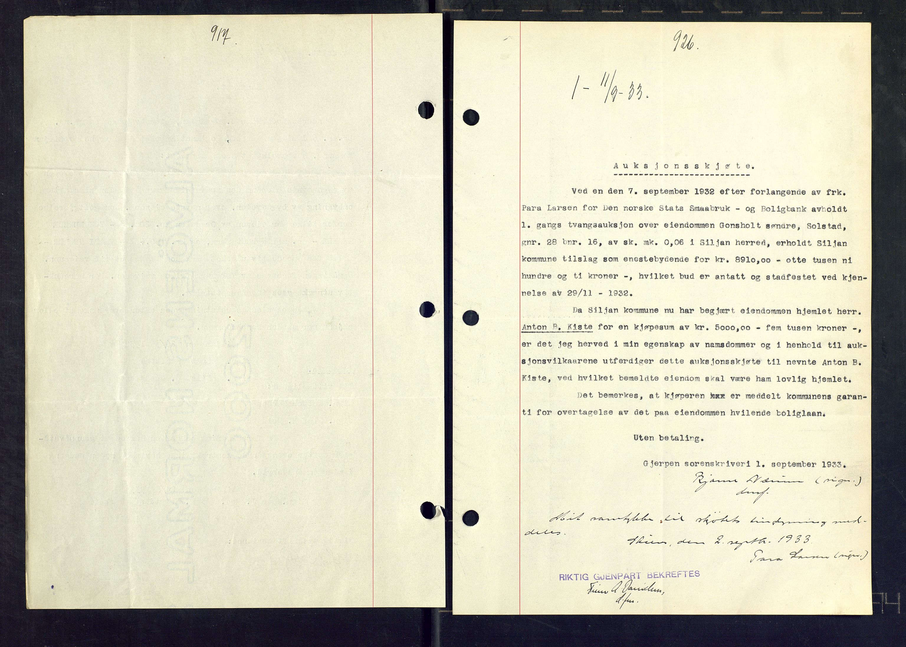 Gjerpen sorenskriveri, SAKO/A-216/G/Ga/Gaa/L0059: Mortgage book no. I 59-60 og 62, 1932-1934, Deed date: 11.09.1933