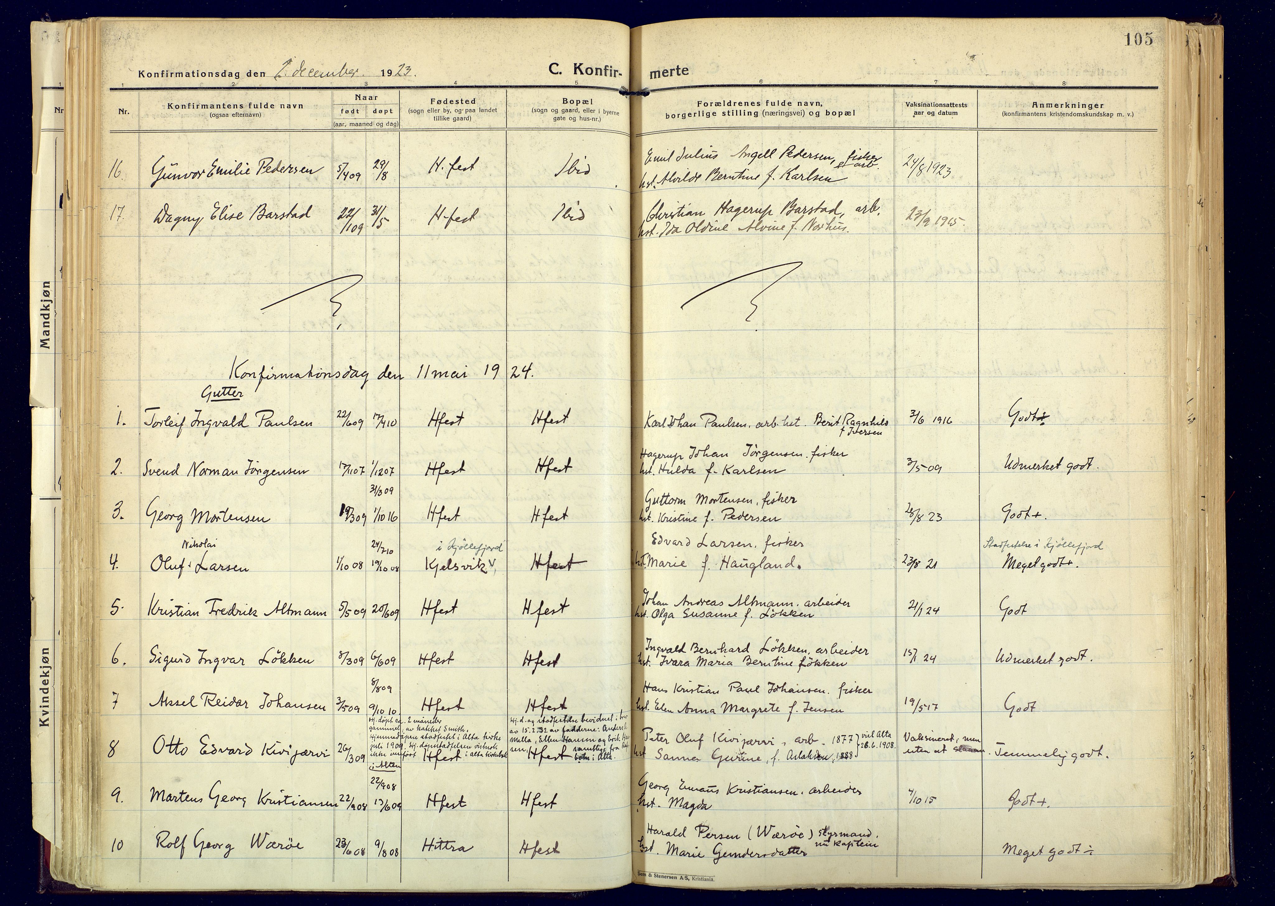 Hammerfest sokneprestkontor, SATØ/S-1347: Parish register (official) no. 17, 1923-1933, p. 105