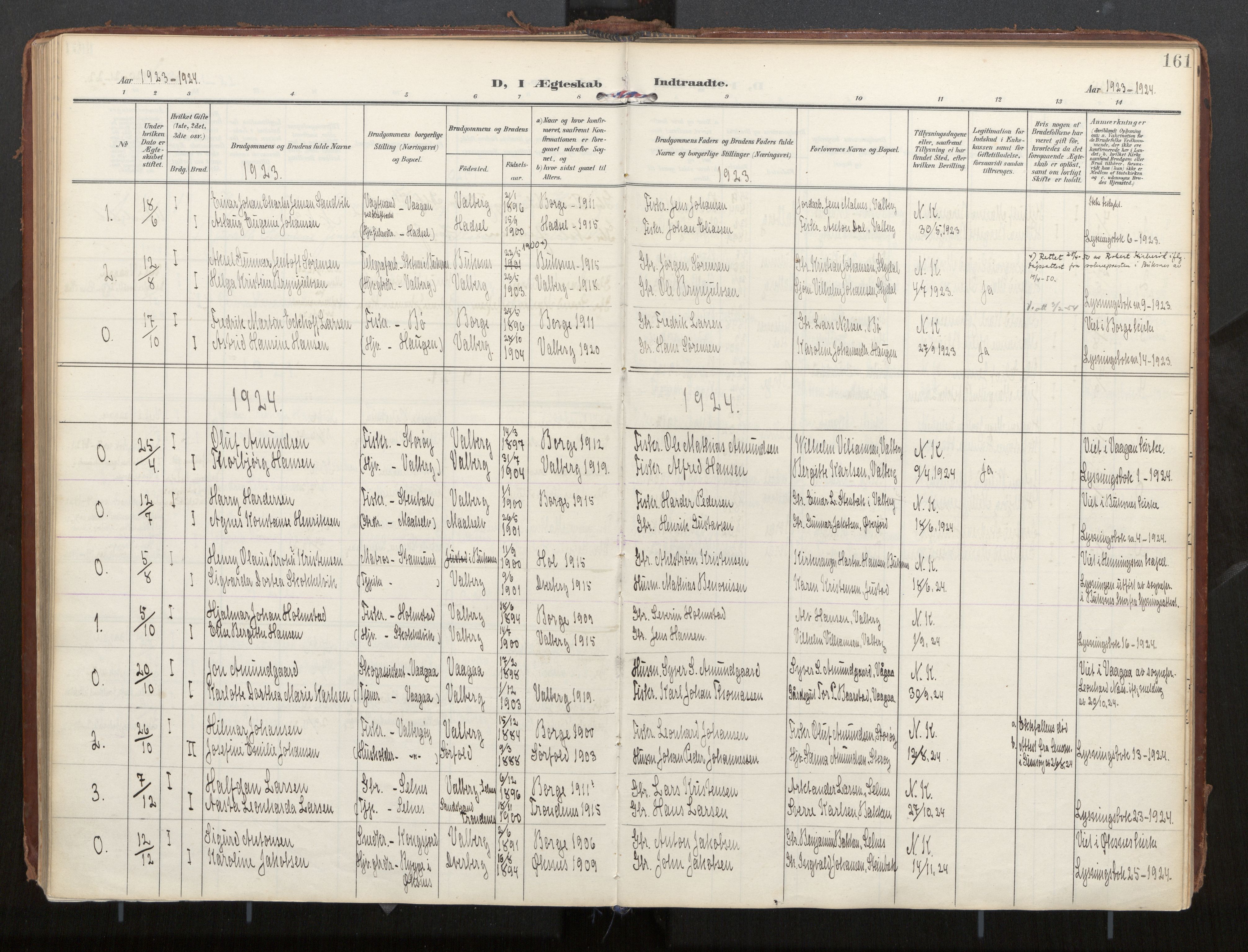 Ministerialprotokoller, klokkerbøker og fødselsregistre - Nordland, AV/SAT-A-1459/884/L1194: Parish register (official) no. 884A02, 1906-1937, p. 161