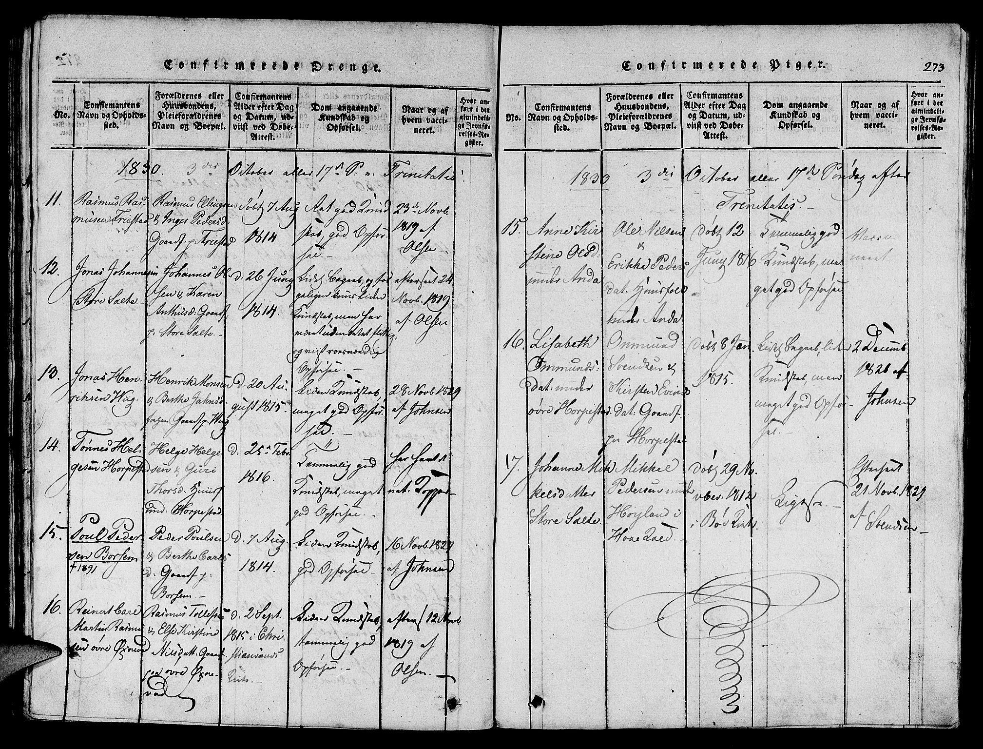 Klepp sokneprestkontor, AV/SAST-A-101803/001/3/30BA/L0002: Parish register (official) no. A 2, 1816-1833, p. 273